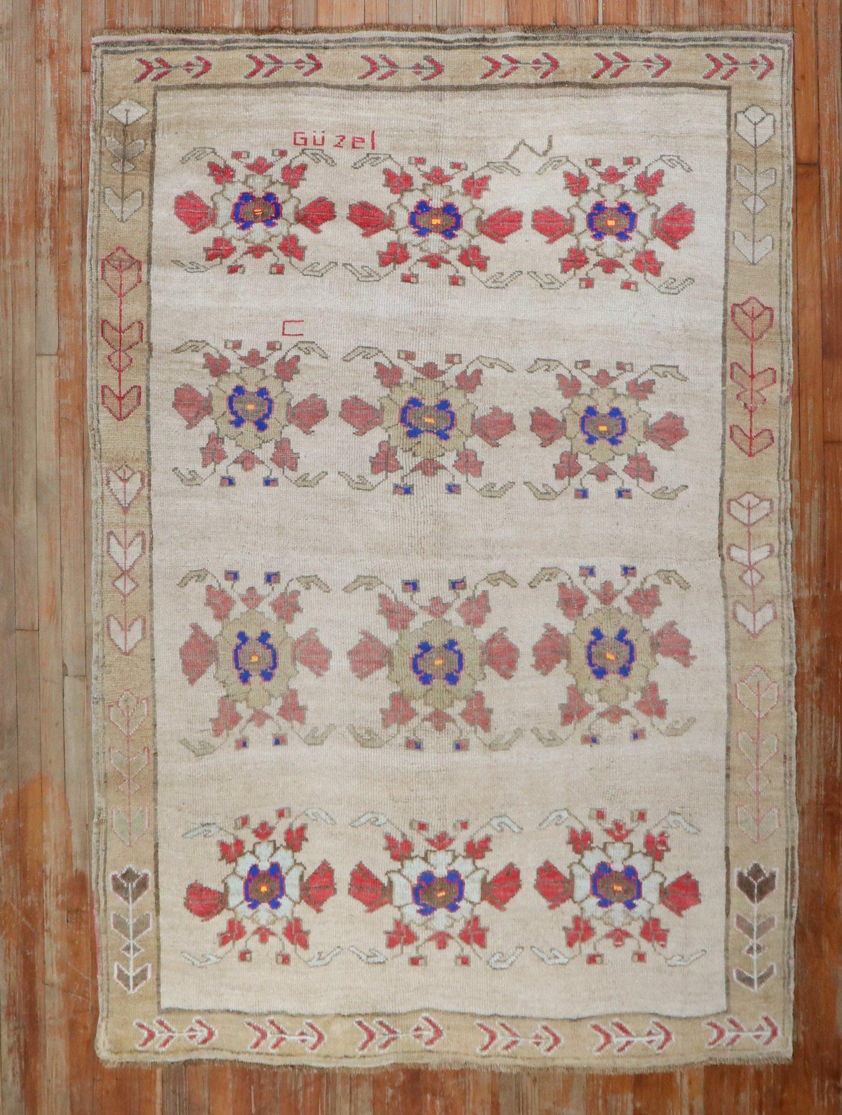 Zabihi Collection Beautiful Floral Turkish Kars Rug  In Good Condition For Sale In New York, NY
