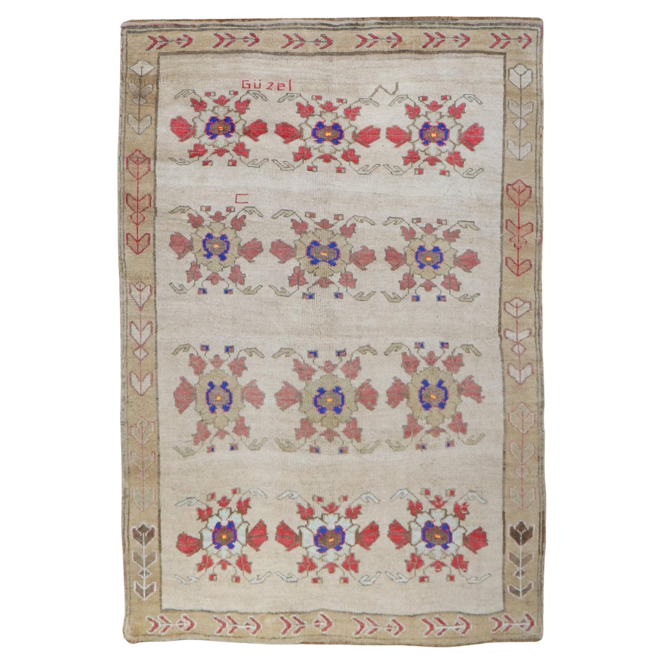 Zabihi Collection Beautiful Floral Turkish Kars Rug  For Sale