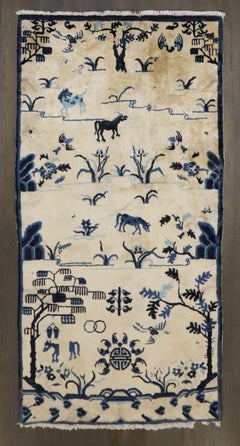 Zabihi Collection beige Blue Color Pictorial Antique Chinese Rug
