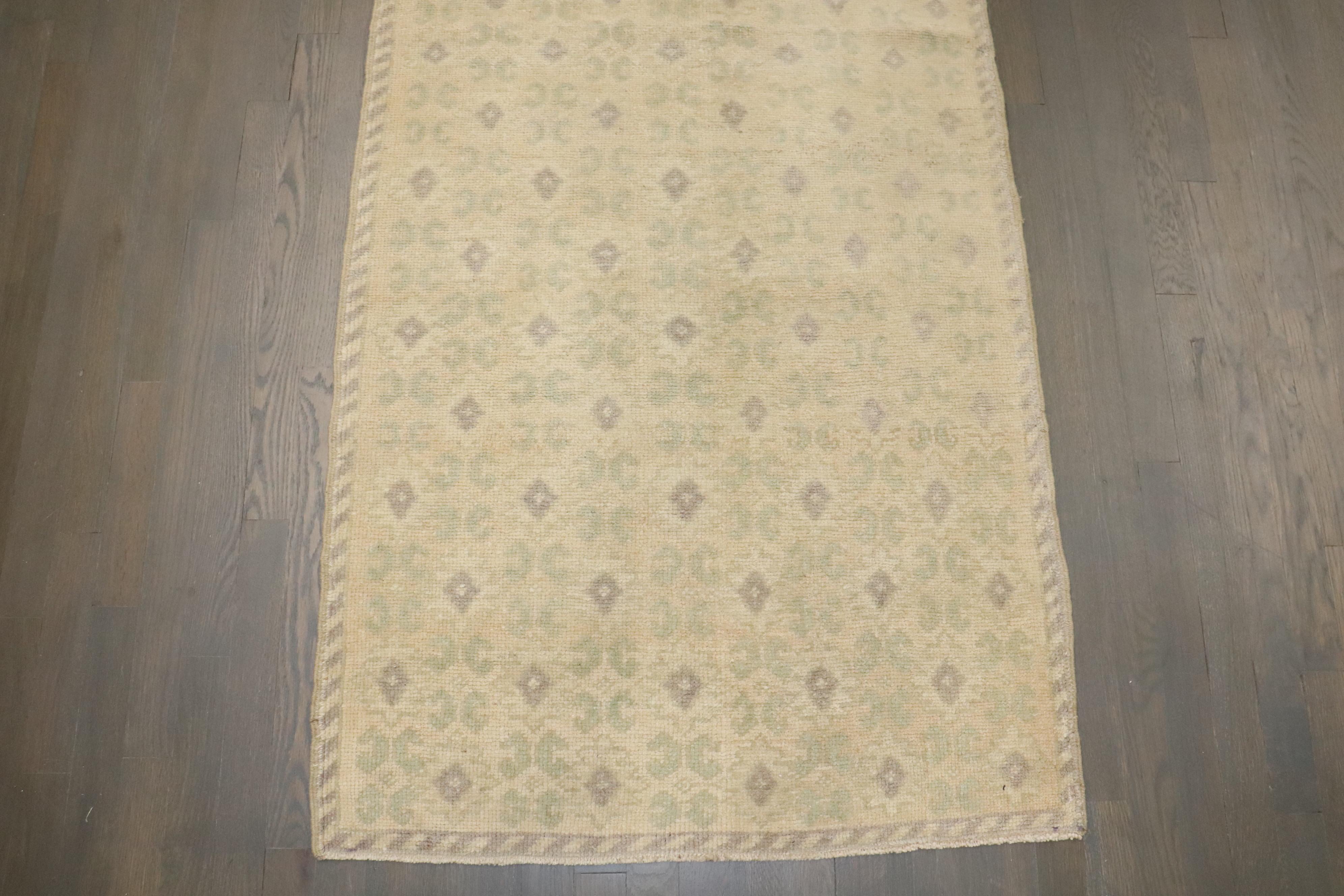 Art Nouveau Zabihi Collection Beige Green Accent Mid-20th Century Turkish  Runner For Sale