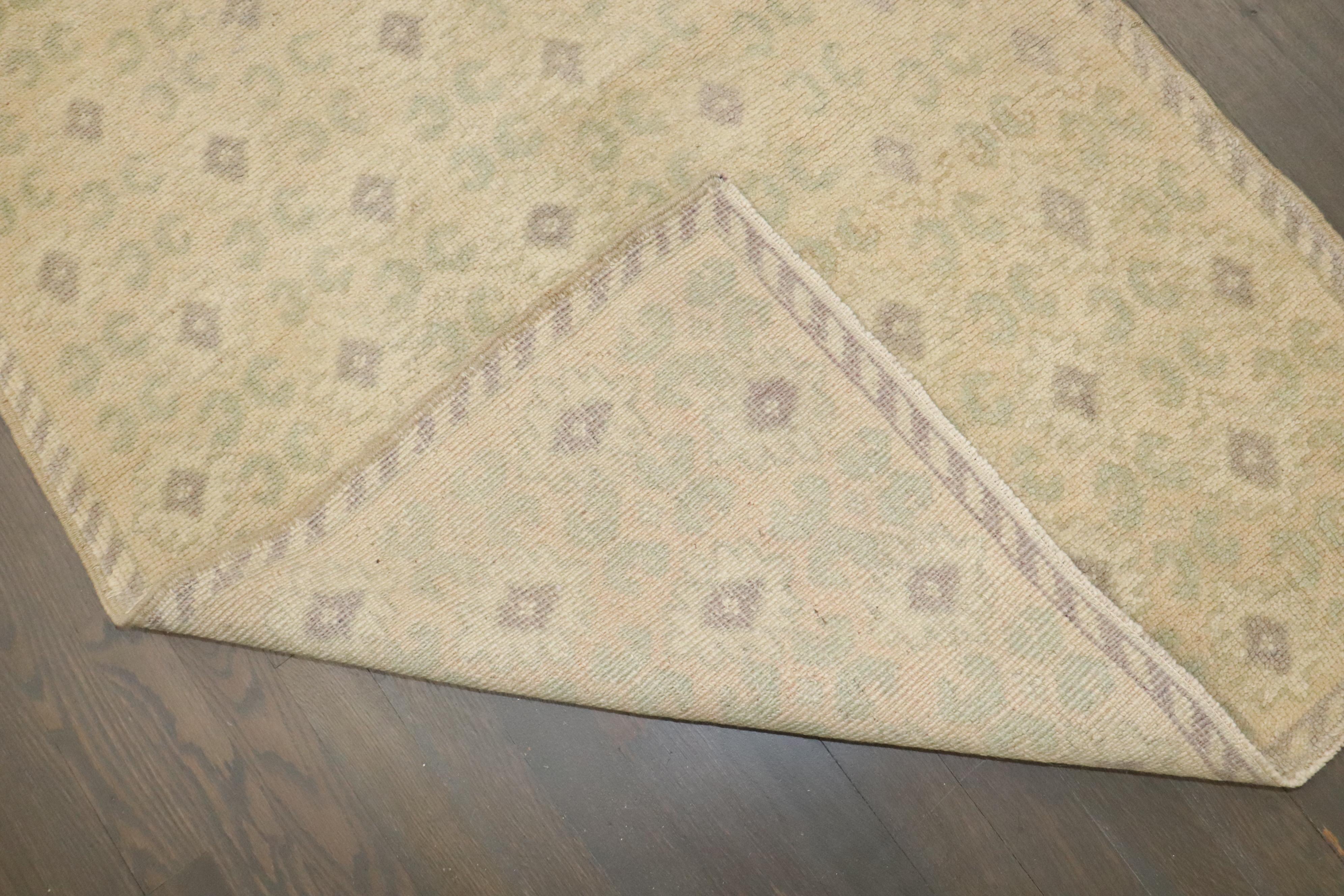 Wool Zabihi Collection Beige Green Accent Mid-20th Century Turkish  Runner For Sale