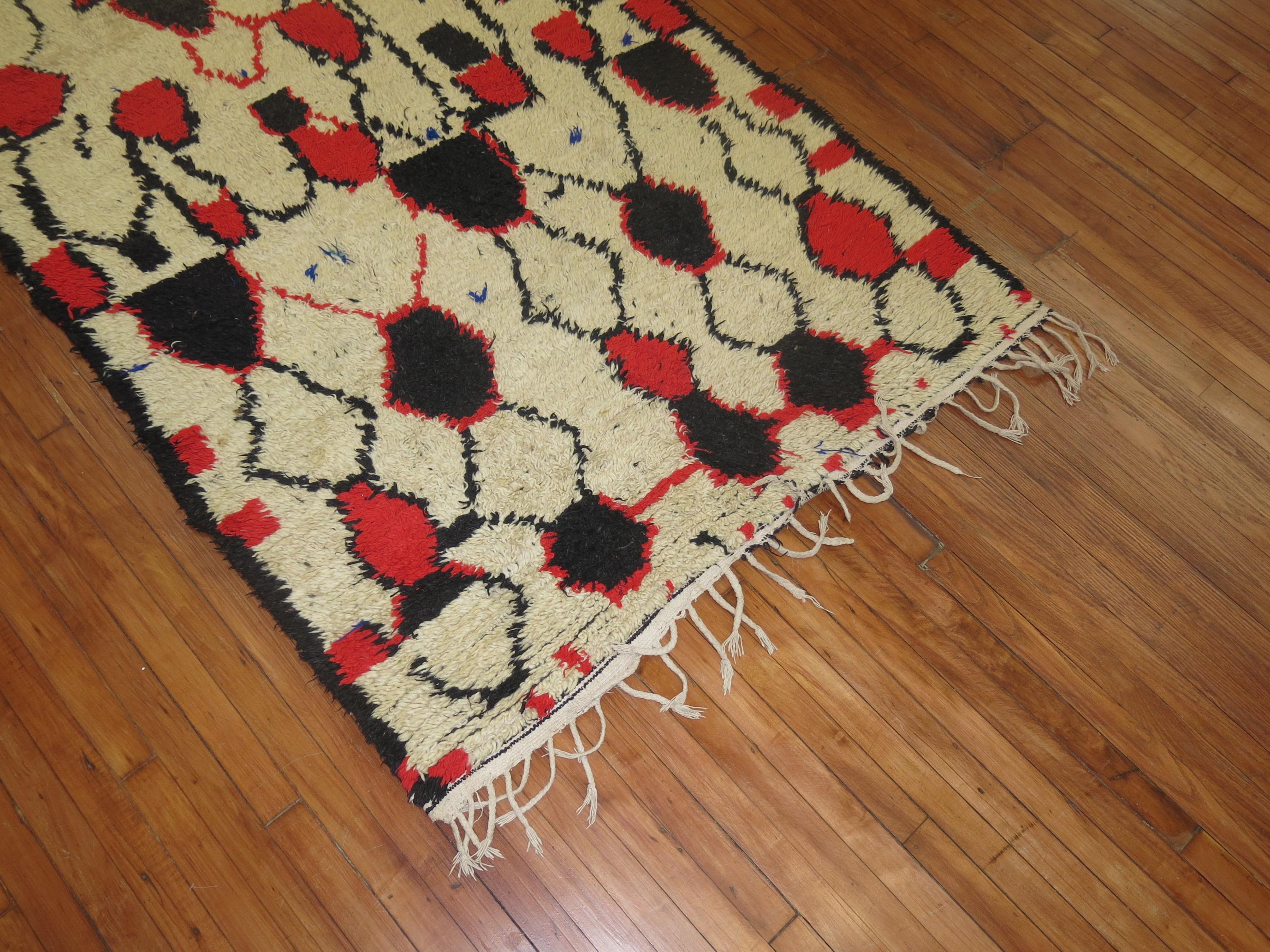 Mid-Century Modern Zabihi Collection Beni Ourain Moroccan Wide Runner For Sale