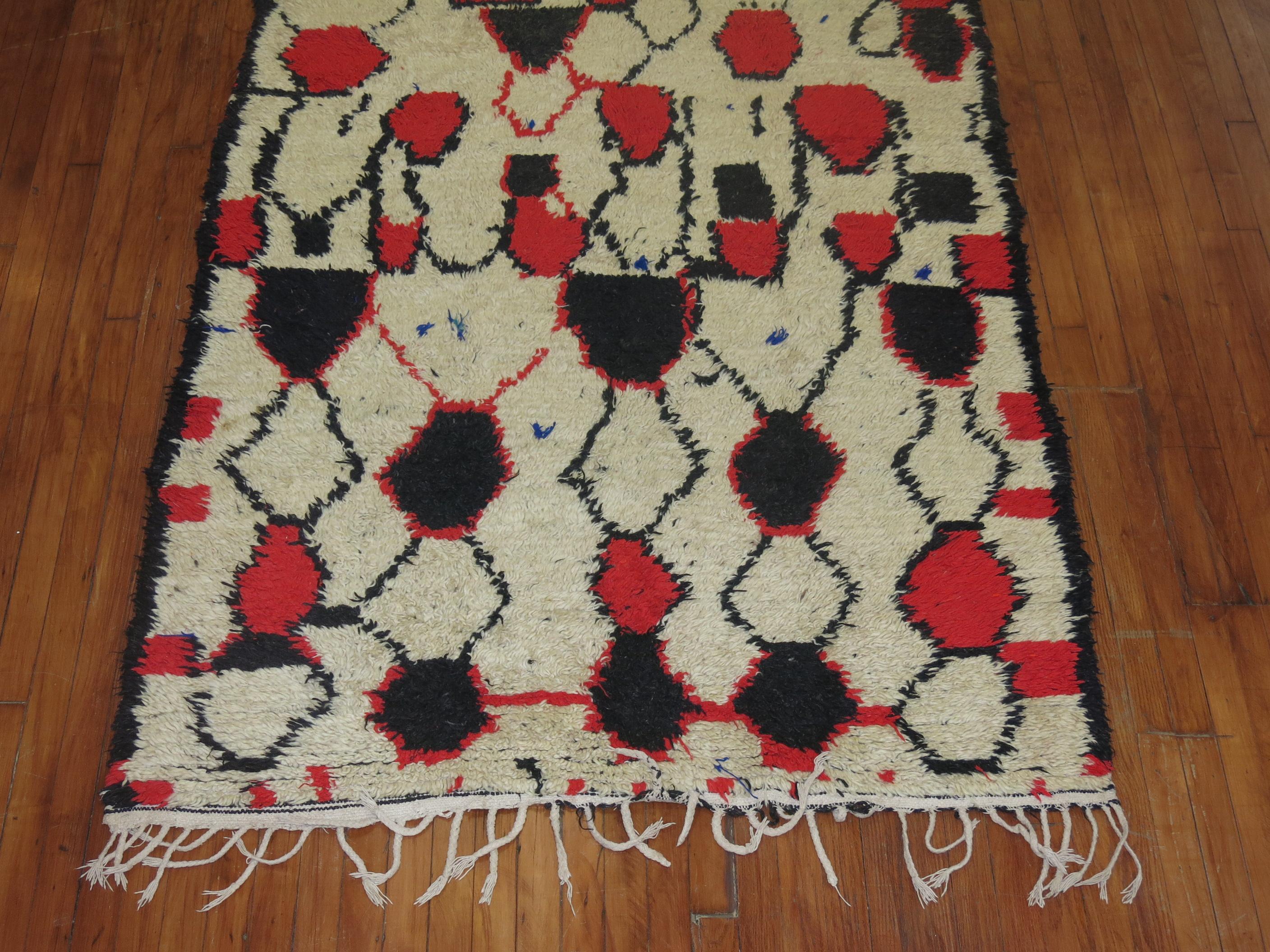 Hand-Woven Zabihi Collection Beni Ourain Moroccan Wide Runner For Sale