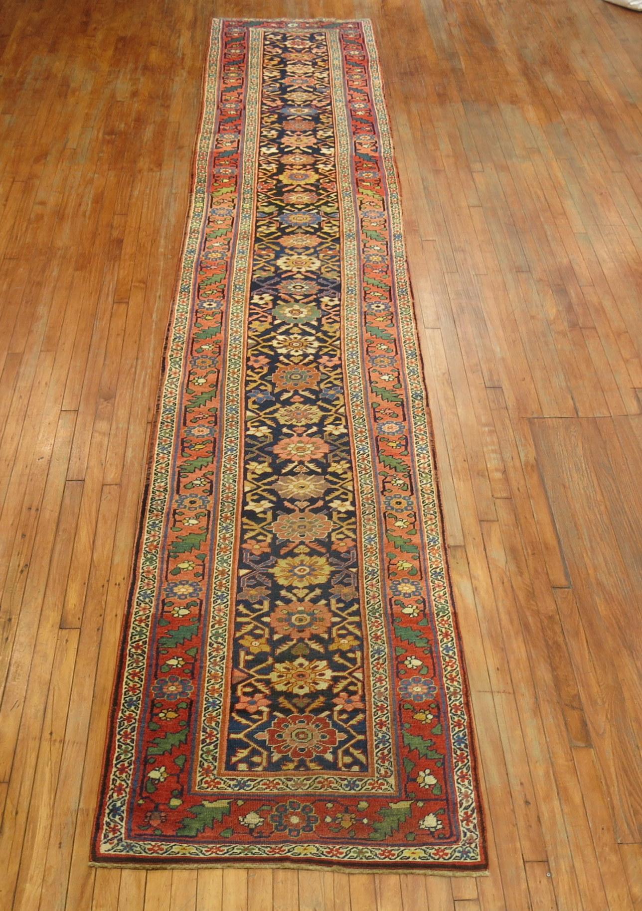 Malayer Zabihi Collection Bidjar Antique Persian Long Runner For Sale