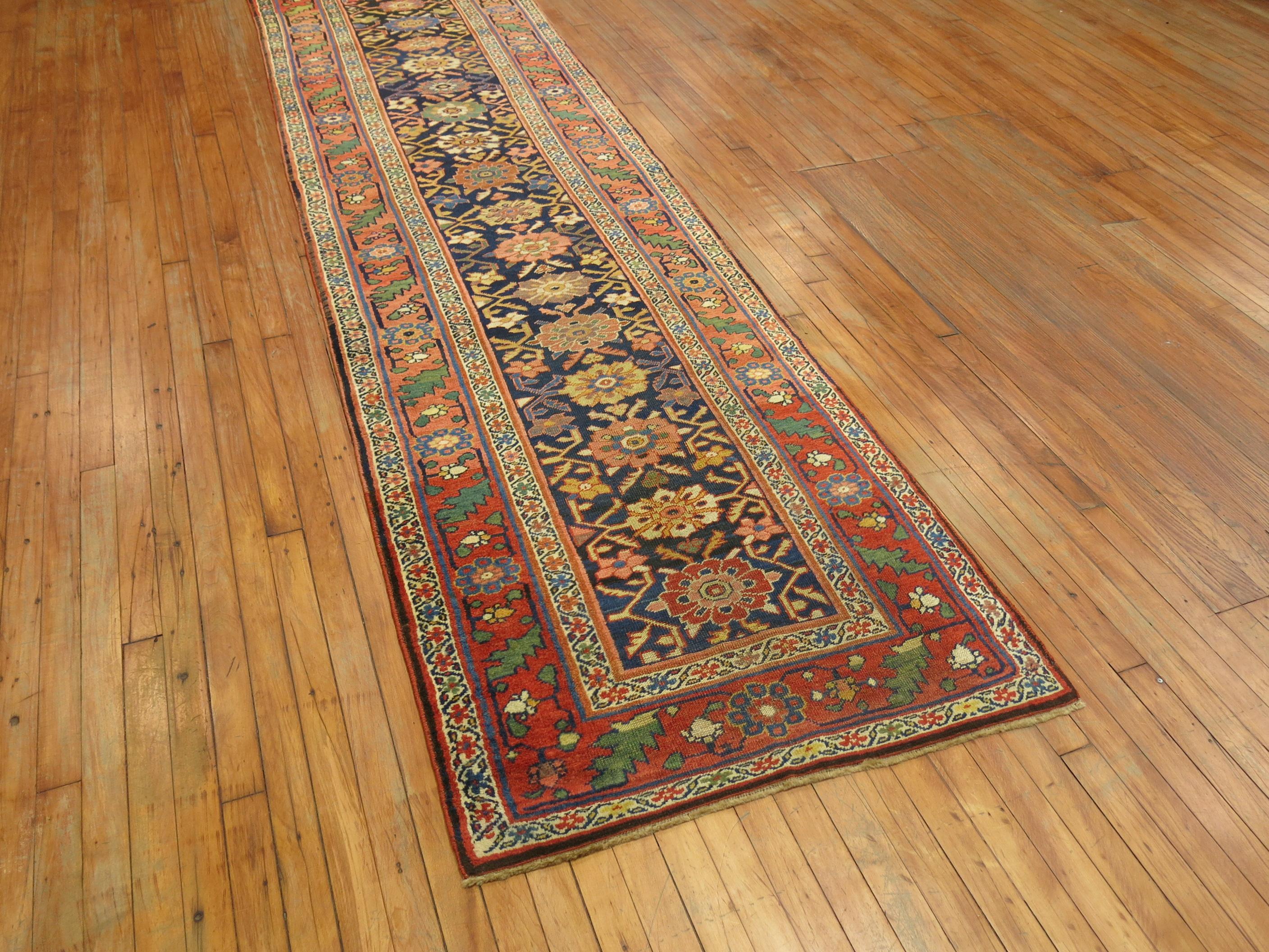 Zabihi Collection Bidjar Antique Persian Long Runner In Good Condition For Sale In New York, NY