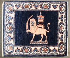 Zabihi Collection Blue Animal Pictorial Vintage Persian Lion King Rug