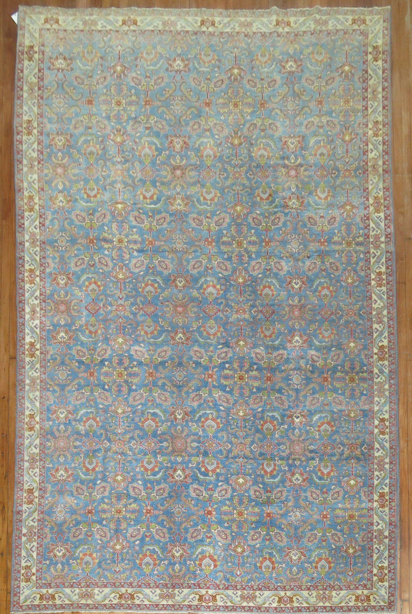 Zabihi Collection  Blue Antique Persian Mahal Rug For Sale 3