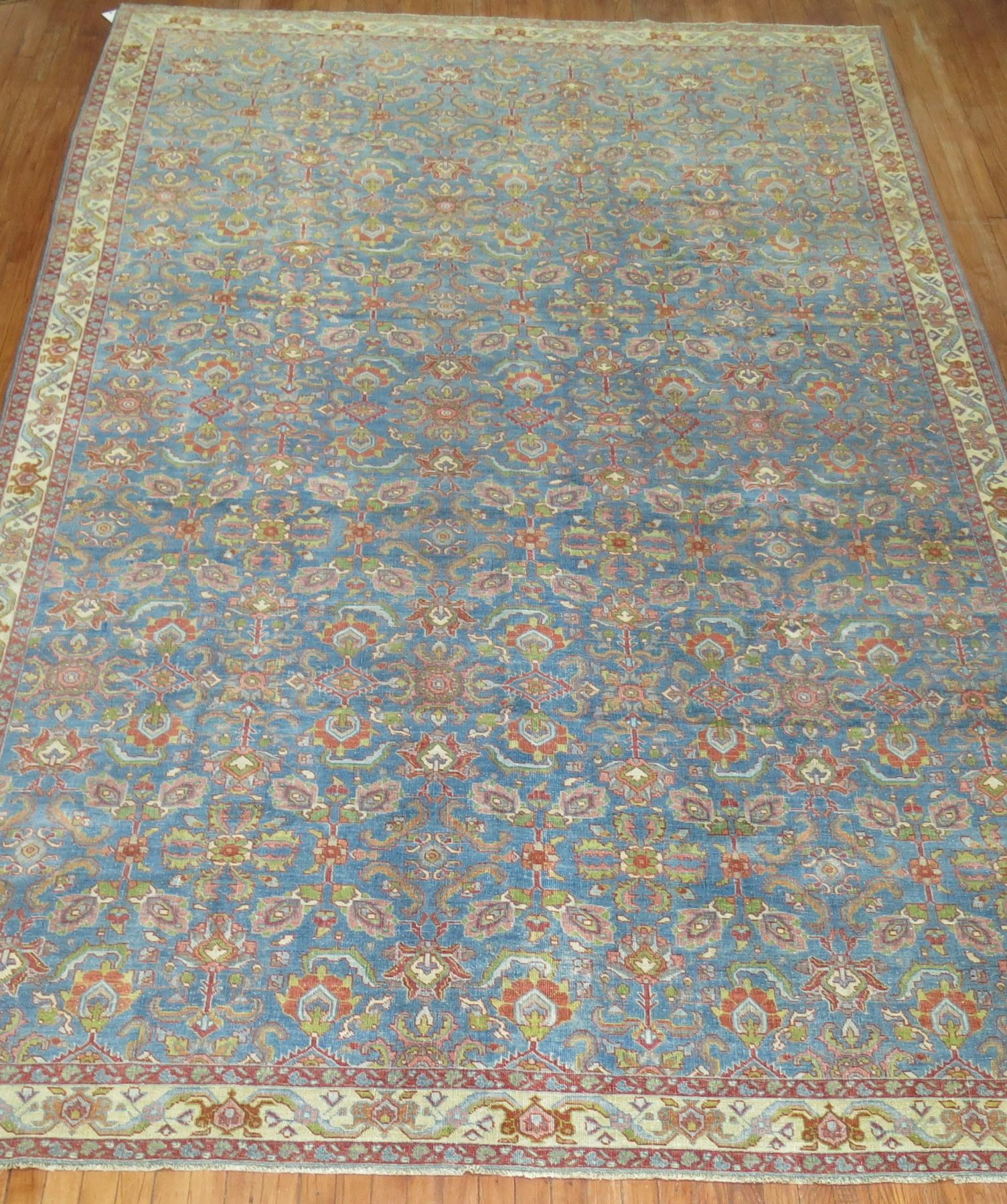 Zabihi Collection  Blue Antique Persian Mahal Rug For Sale 4