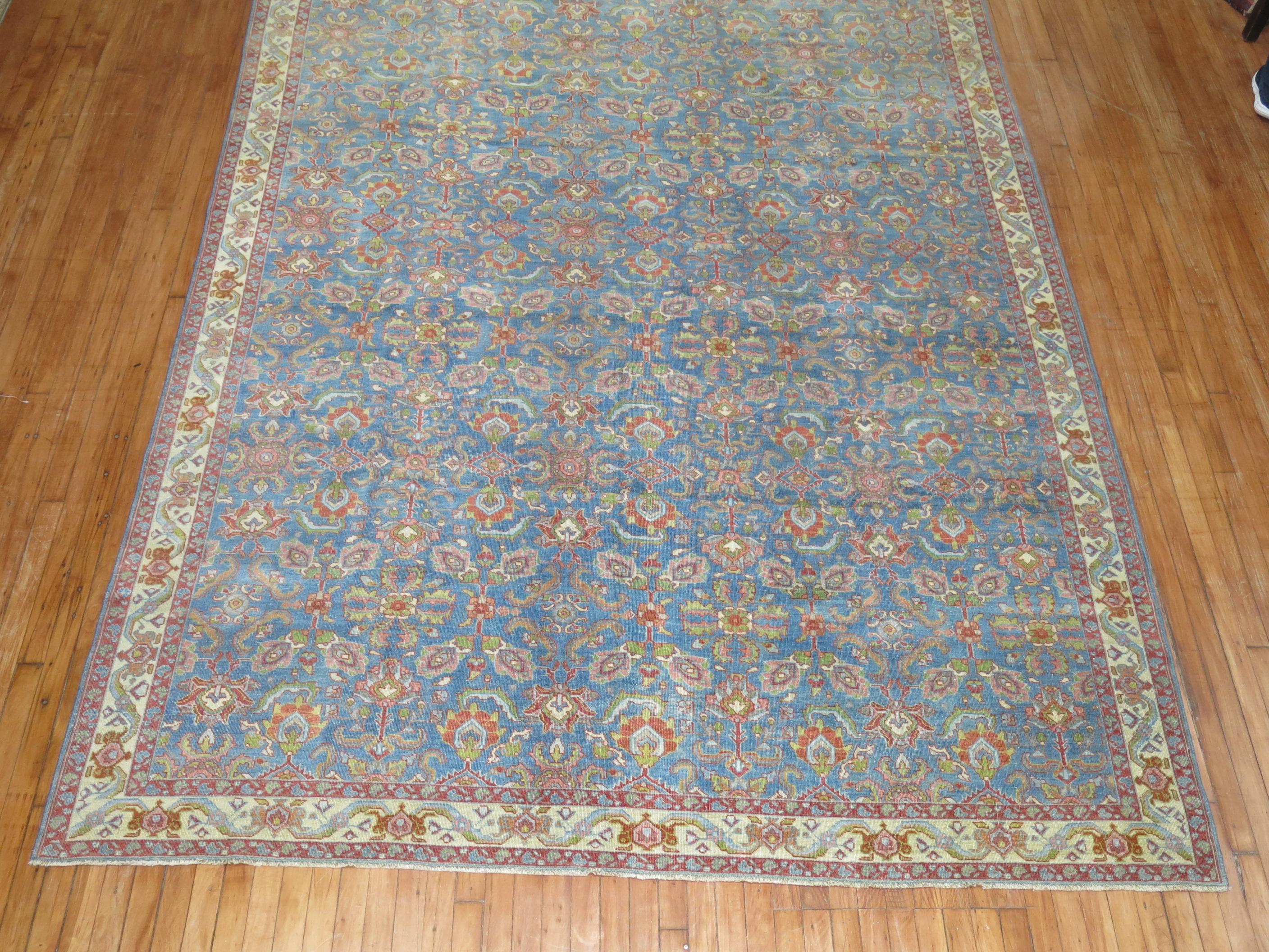 Zabihi Collection  Blue Antique Persian Mahal Rug For Sale 5