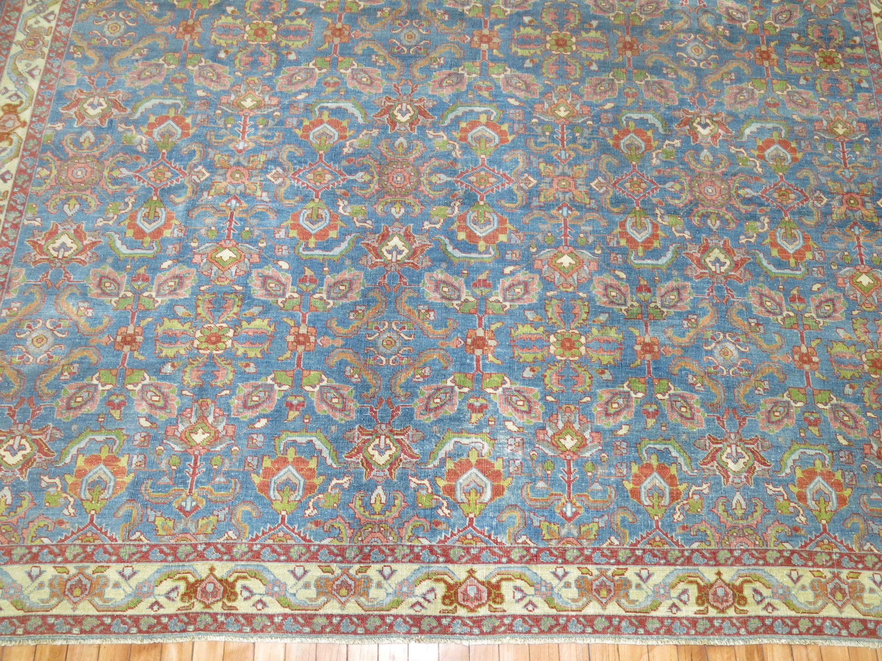 Agra Zabihi Collection  Blue Antique Persian Mahal Rug For Sale