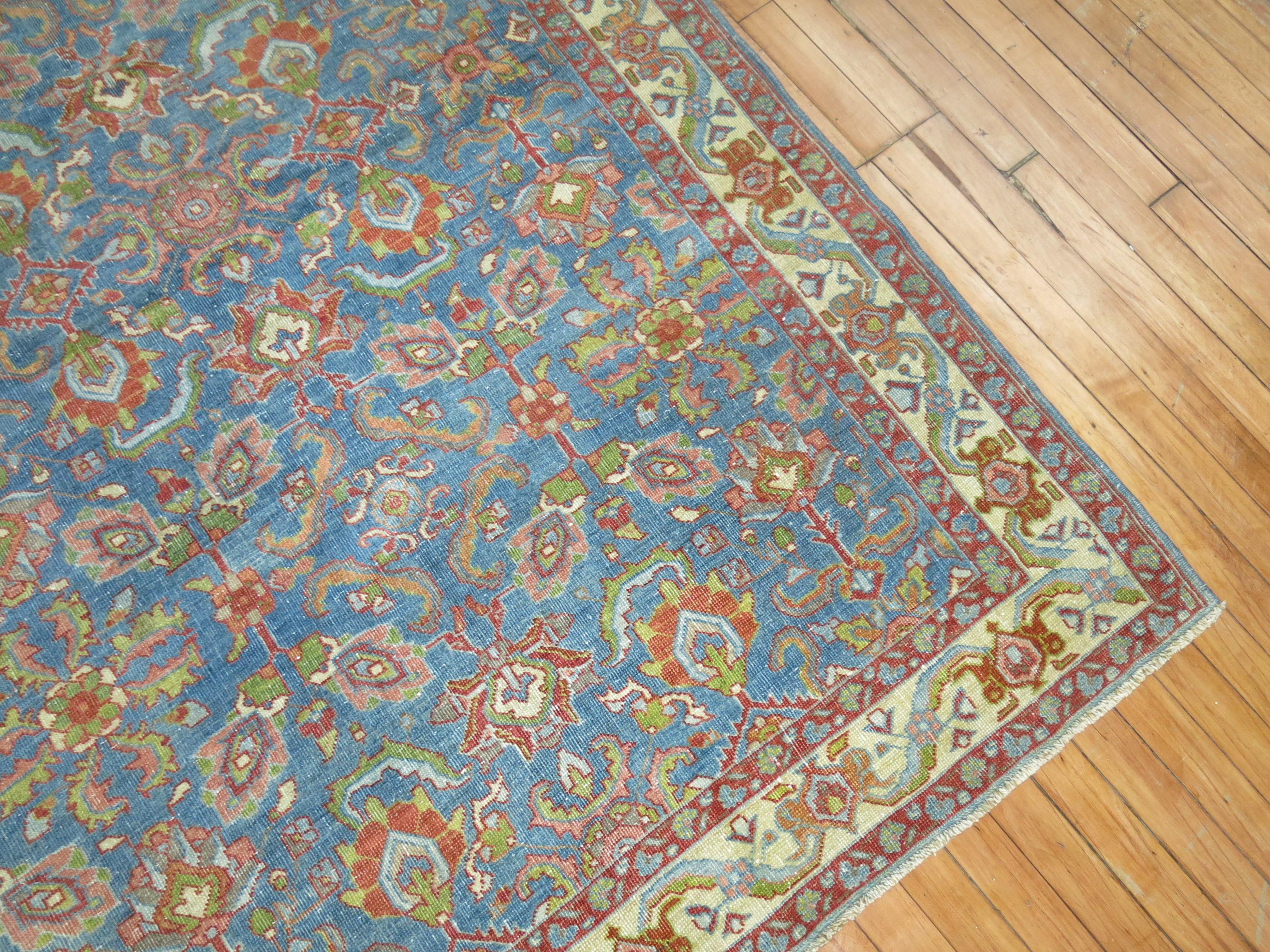 Hand-Woven Zabihi Collection  Blue Antique Persian Mahal Rug For Sale