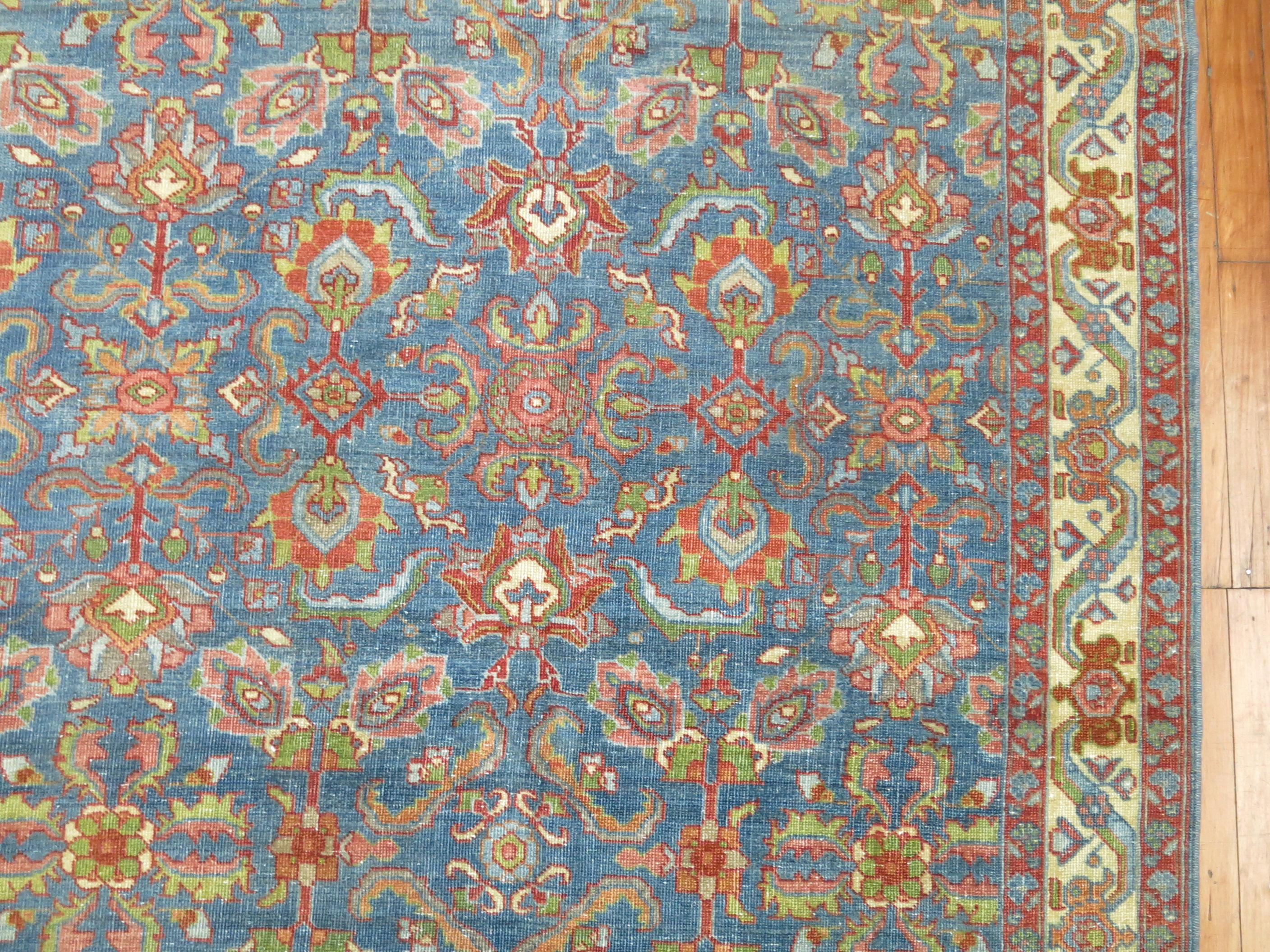 Zabihi Collection  Blue Antique Persian Mahal Rug In Good Condition For Sale In New York, NY
