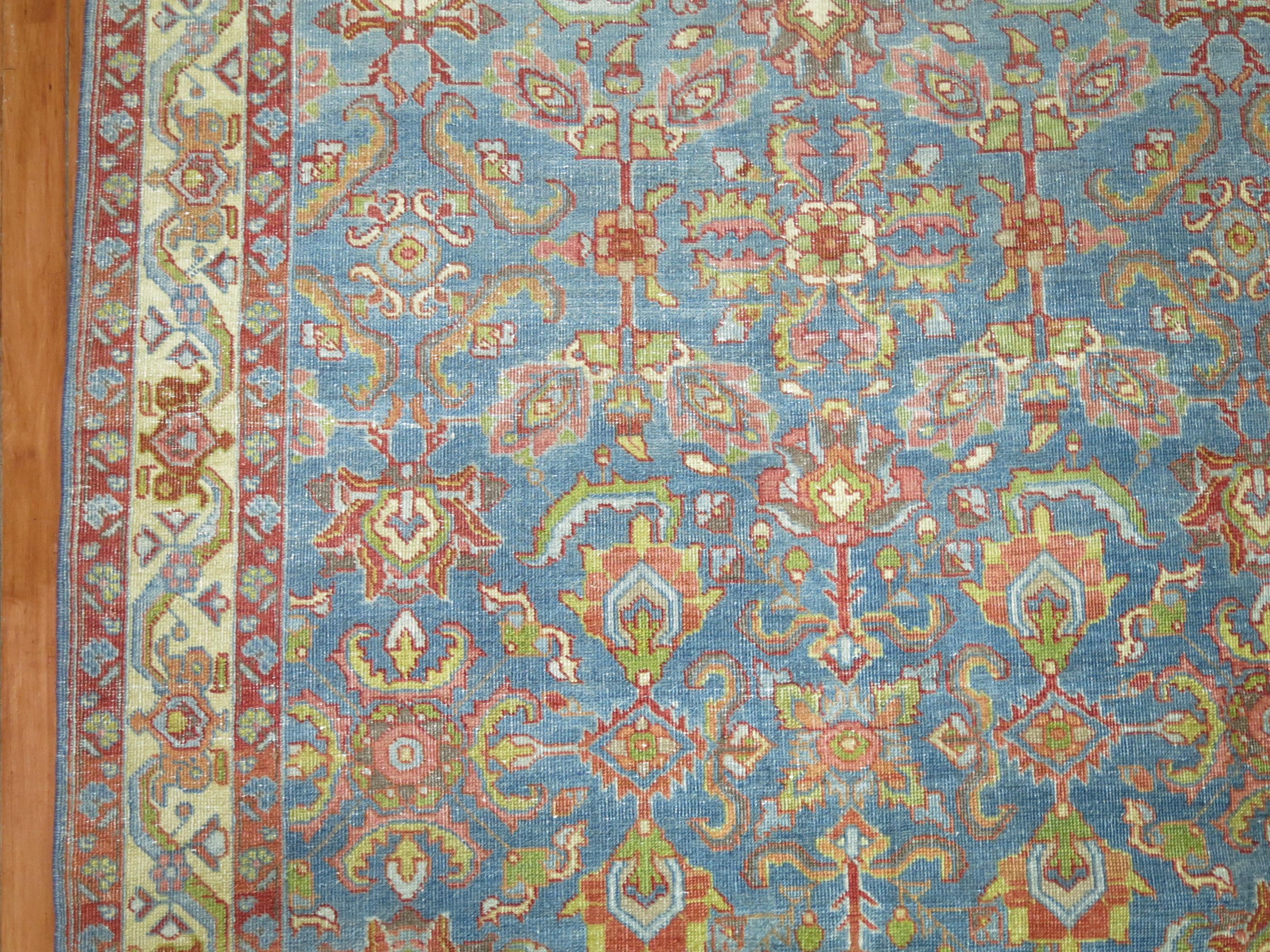 20th Century Zabihi Collection  Blue Antique Persian Mahal Rug For Sale