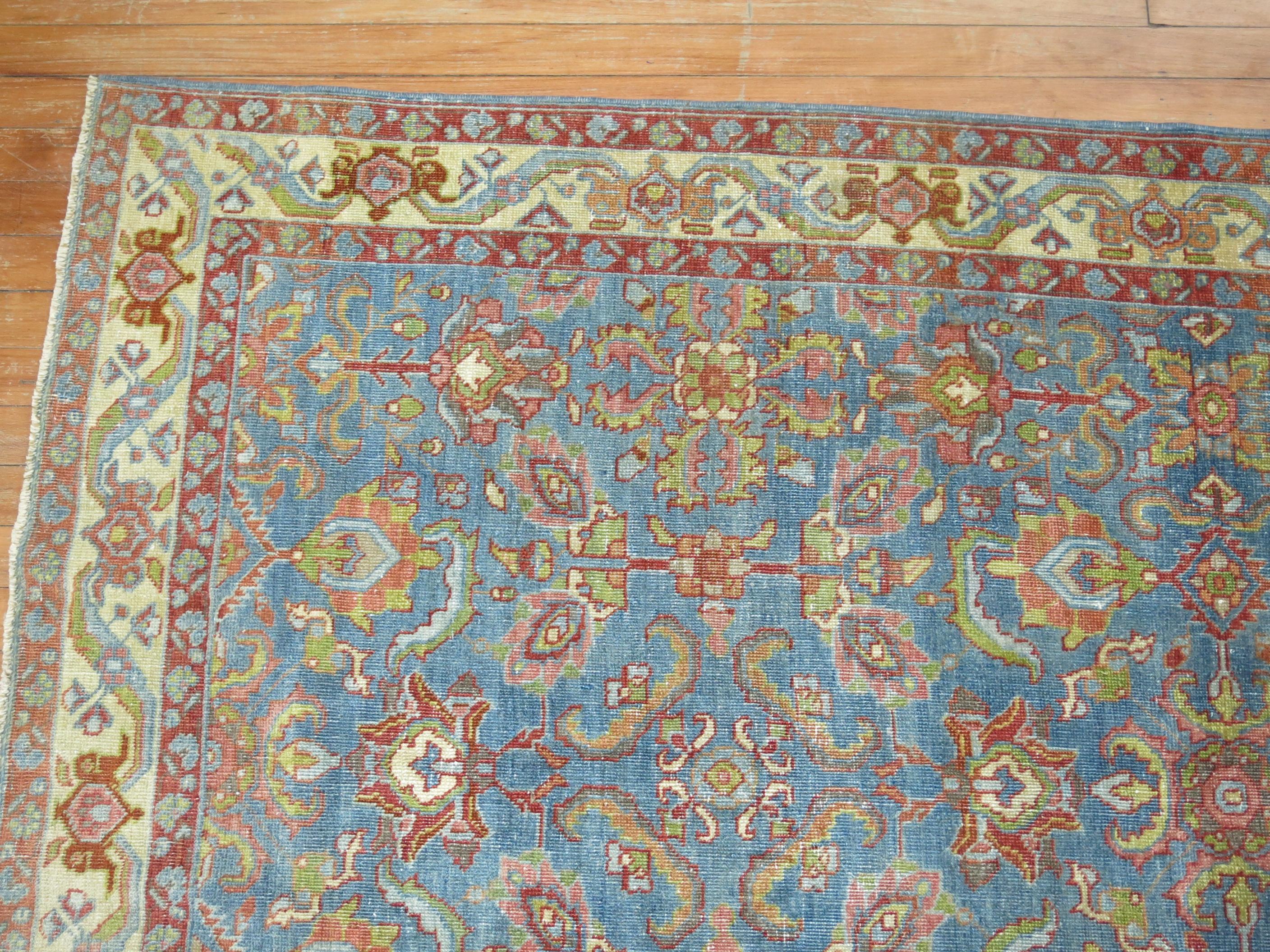 Wool Zabihi Collection  Blue Antique Persian Mahal Rug For Sale