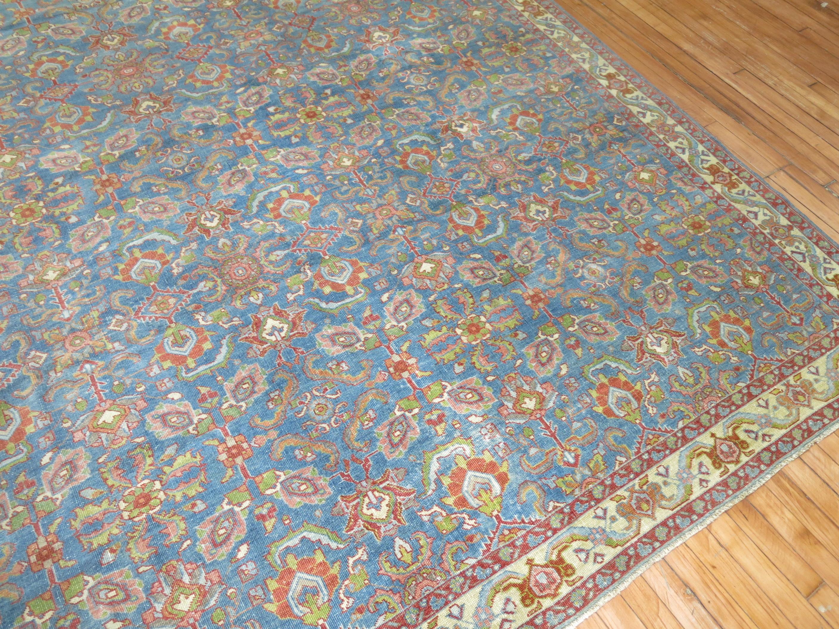 Zabihi Collection  Blue Antique Persian Mahal Rug For Sale 1