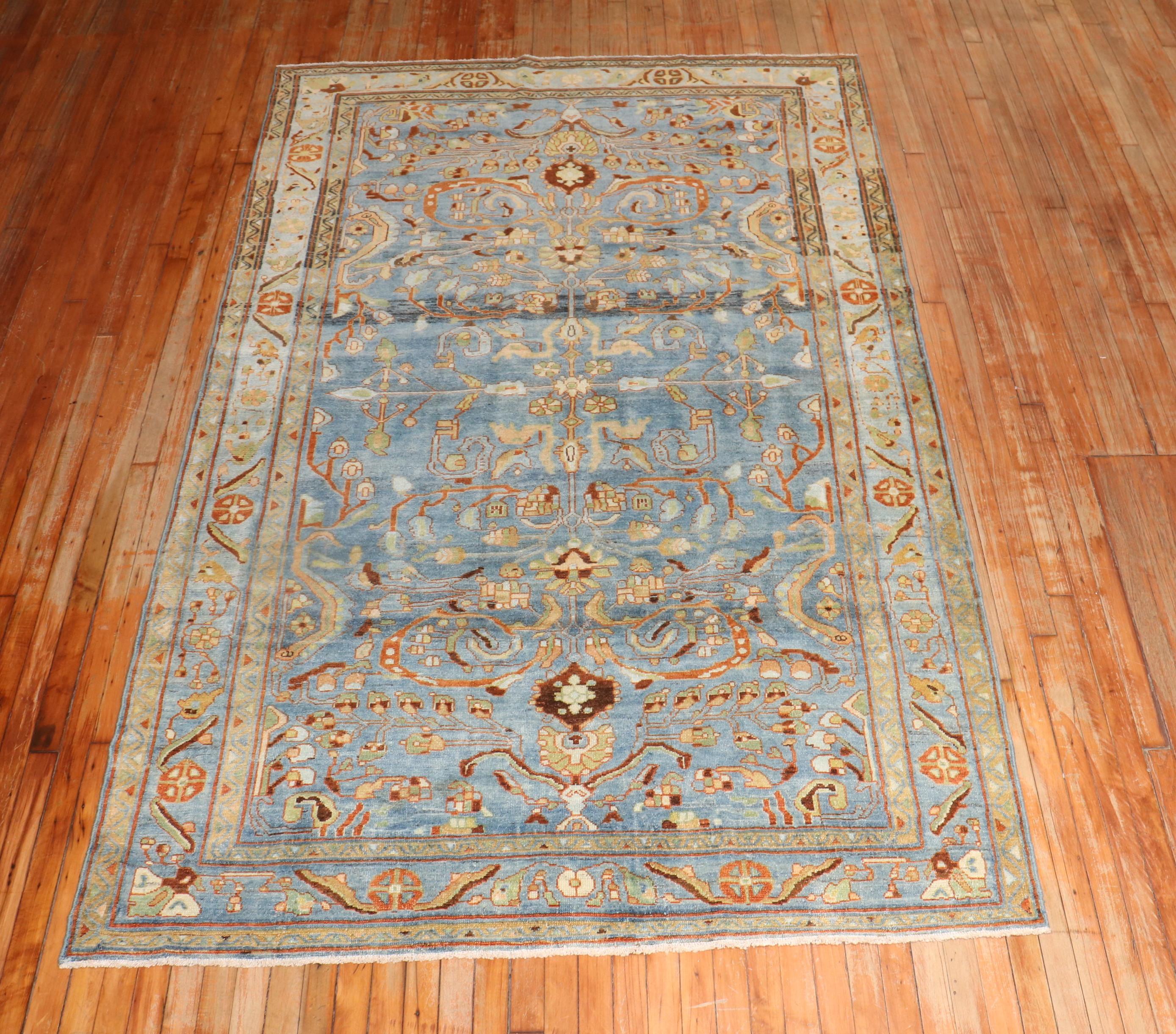 Hand-Knotted Zabihi Collection Blue Antique Persian Malayer Rug For Sale