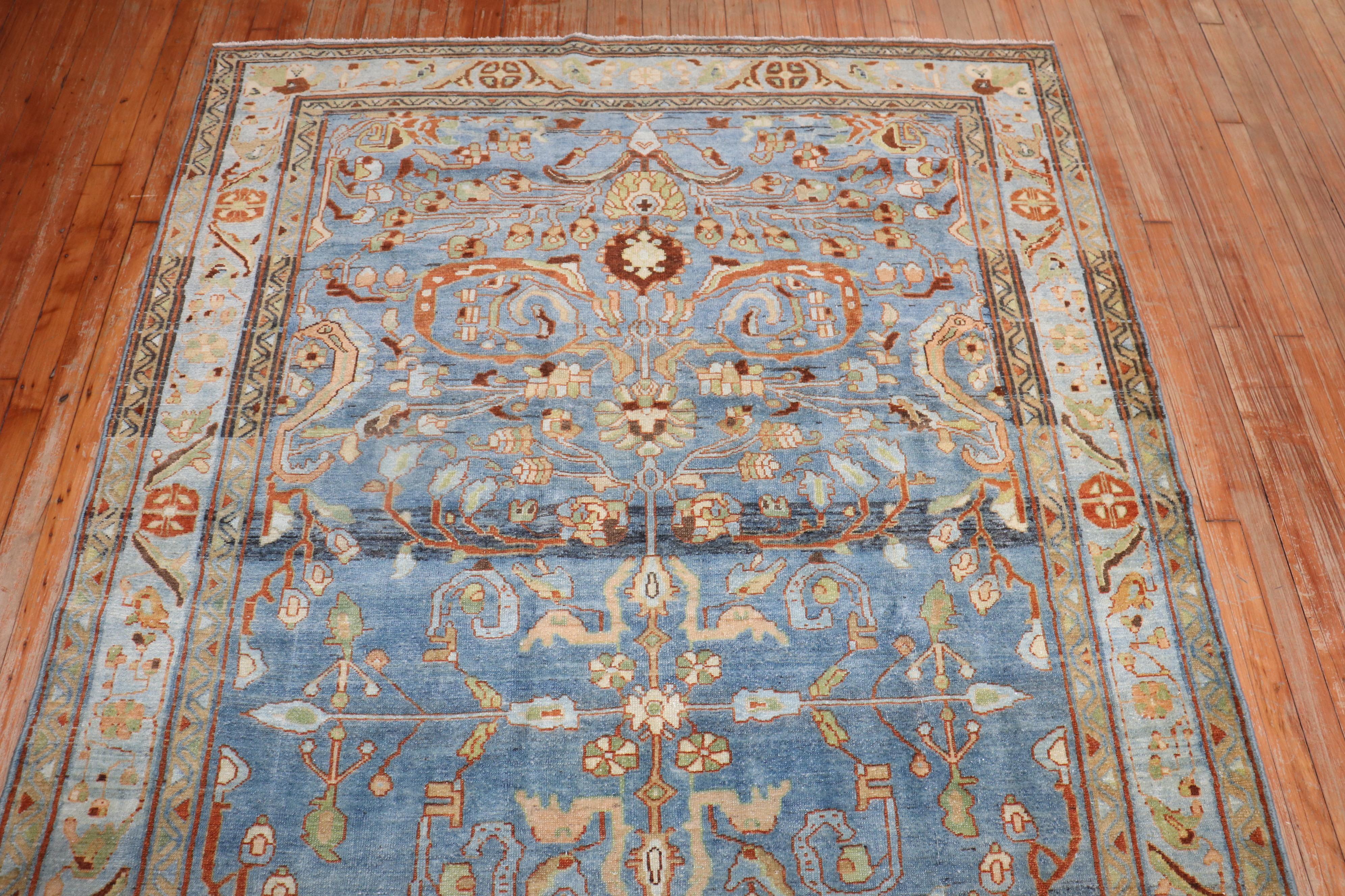 20th Century Zabihi Collection Blue Antique Persian Malayer Rug For Sale