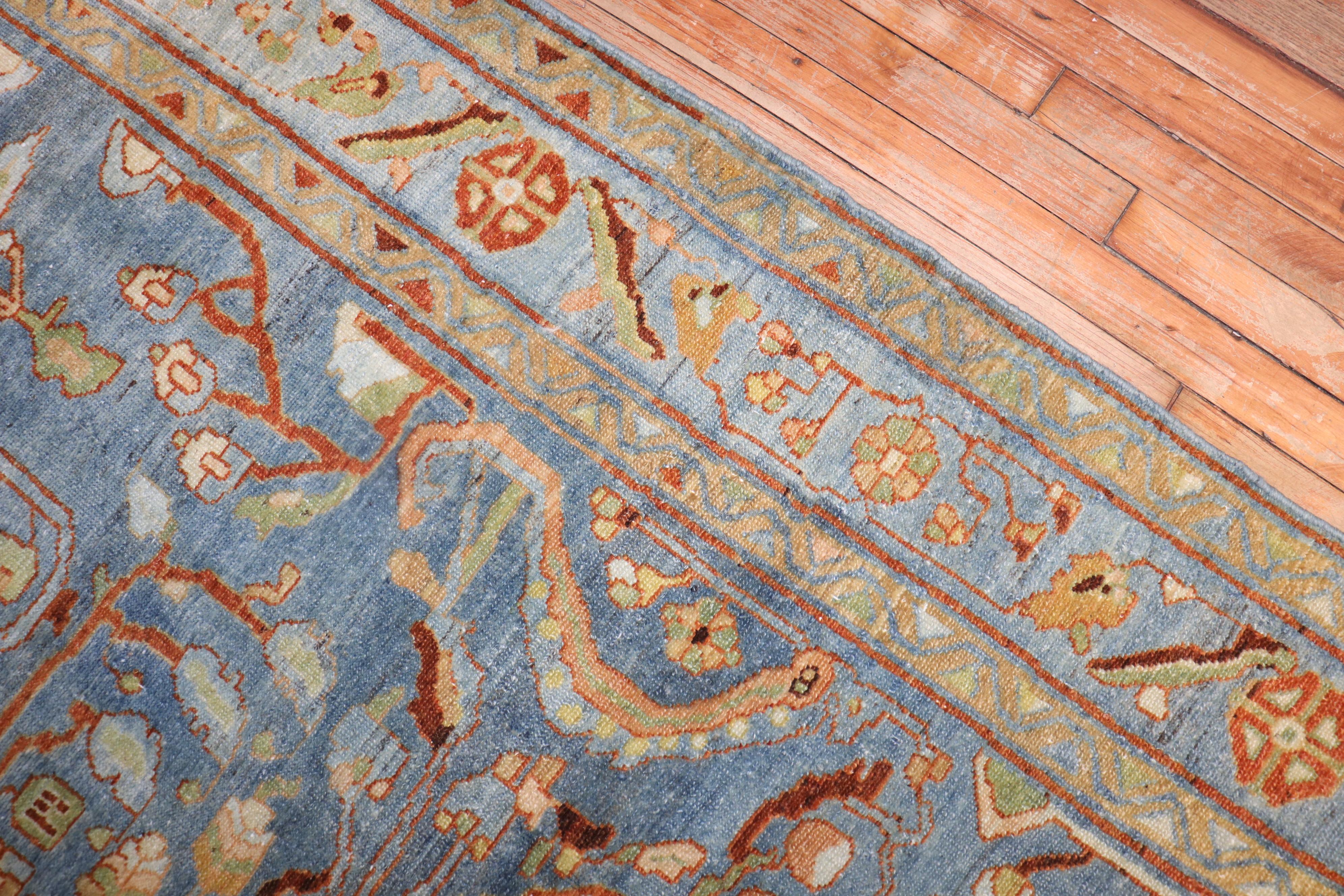 Wool Zabihi Collection Blue Antique Persian Malayer Rug For Sale