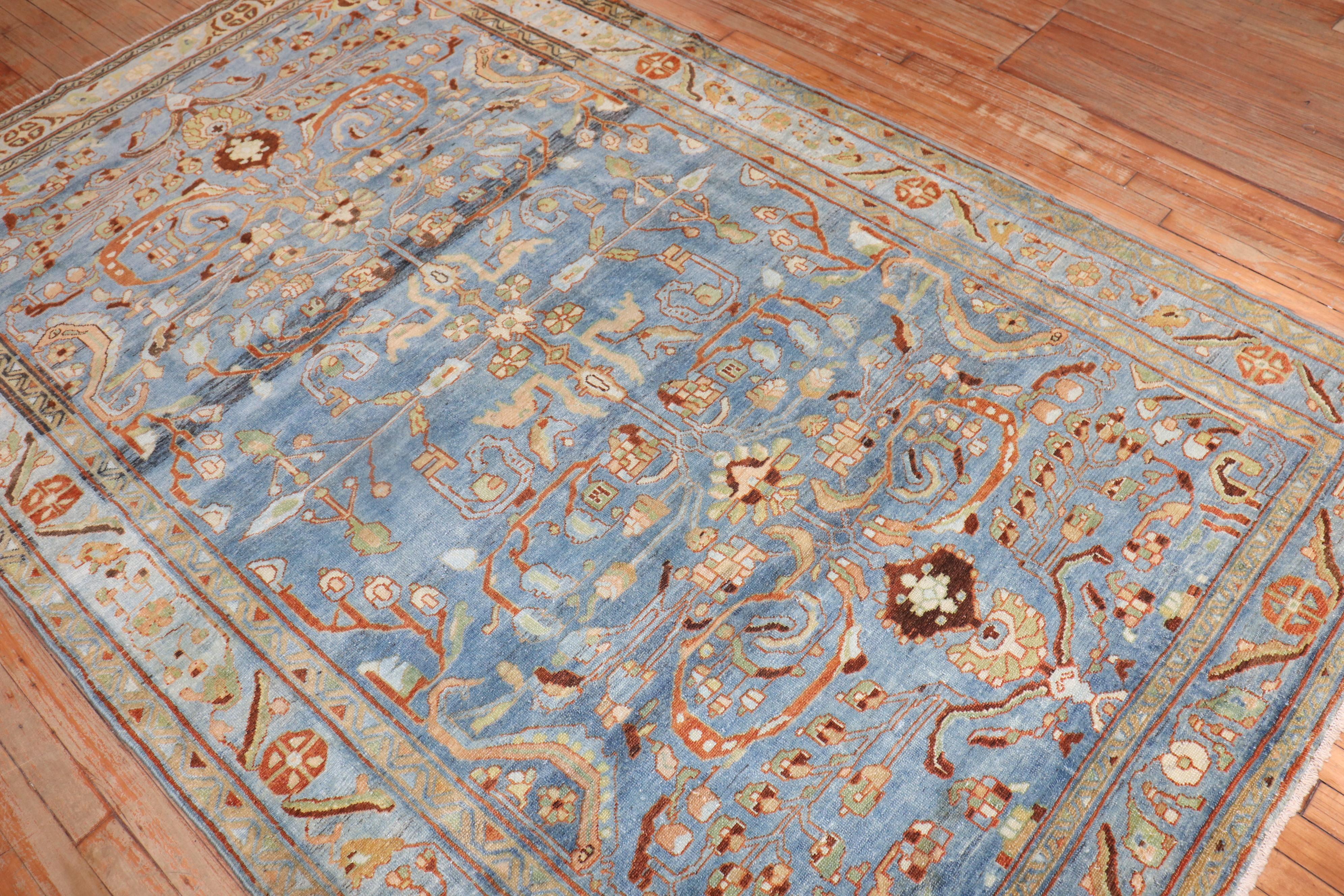 Zabihi Collection Blue Antique Persian Malayer Rug For Sale 2