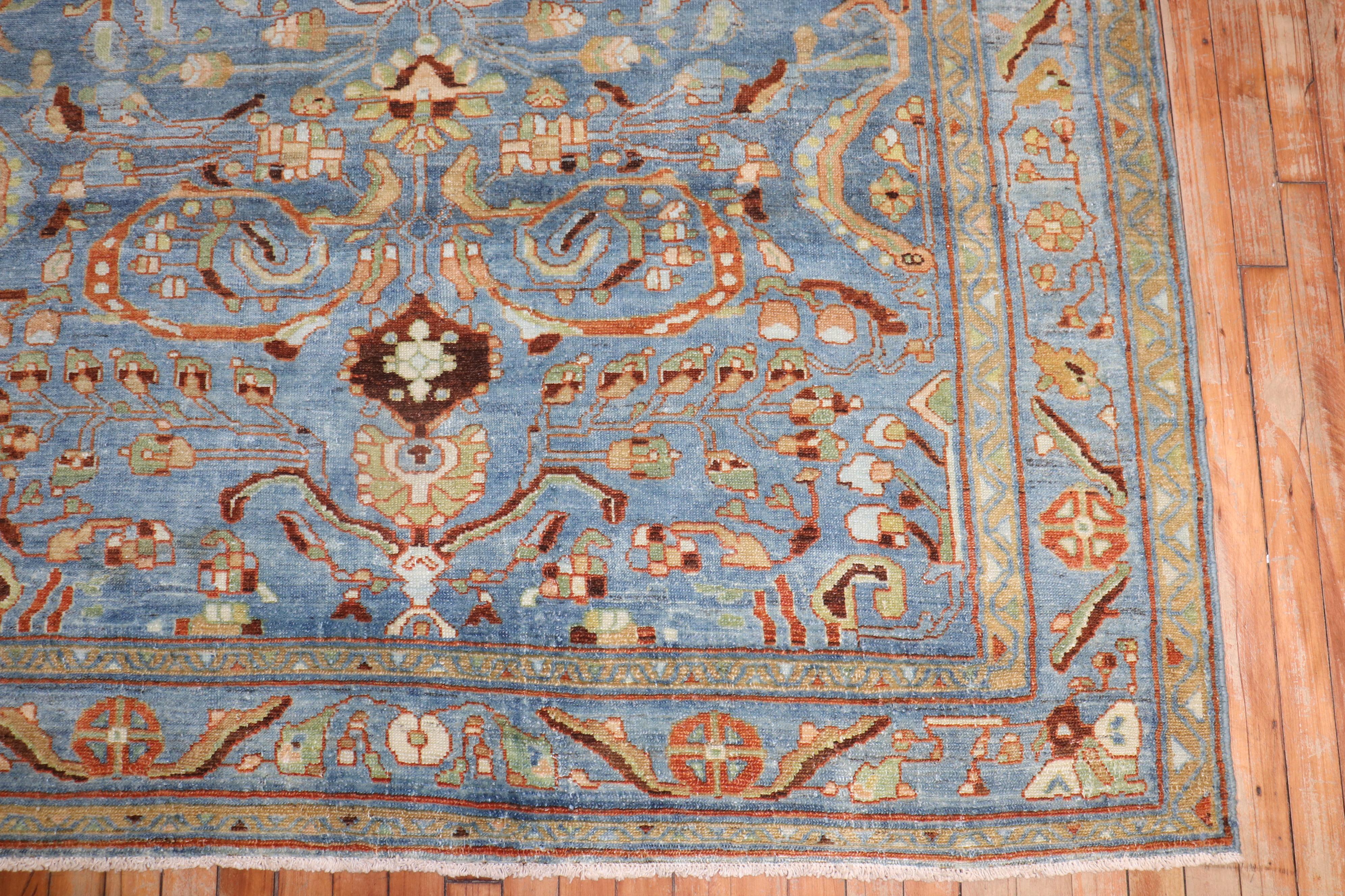 Zabihi Collection Blue Antique Persian Malayer Rug For Sale 3