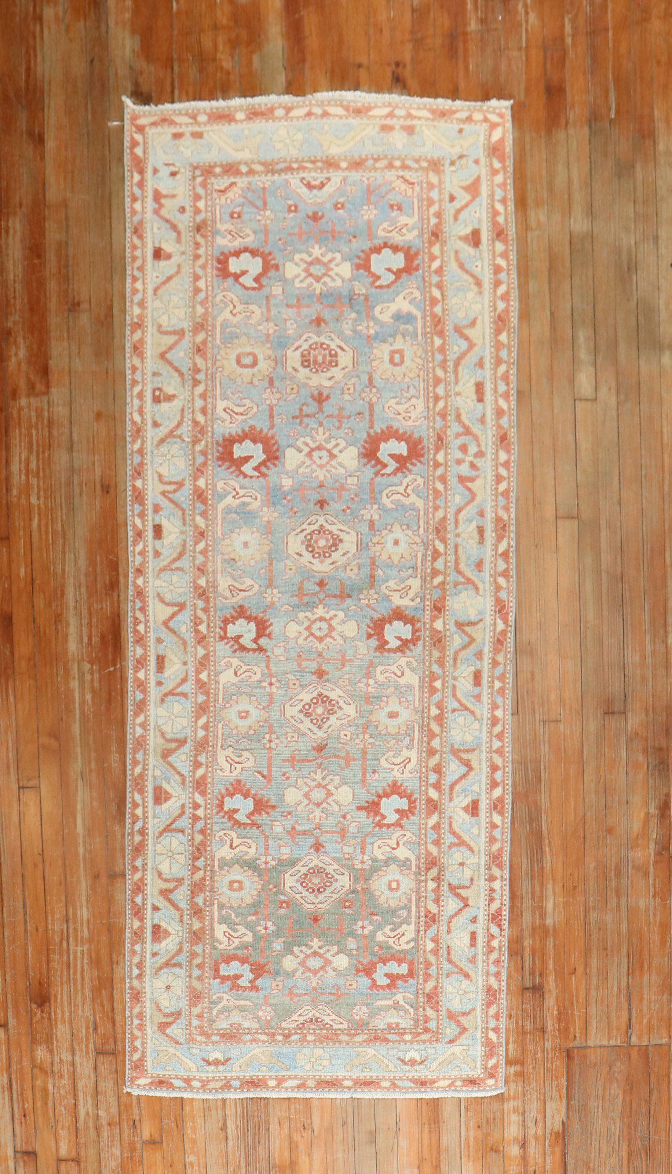 Hand-Knotted Zabihi Collection Blue Antique Persian Malayer Runner For Sale