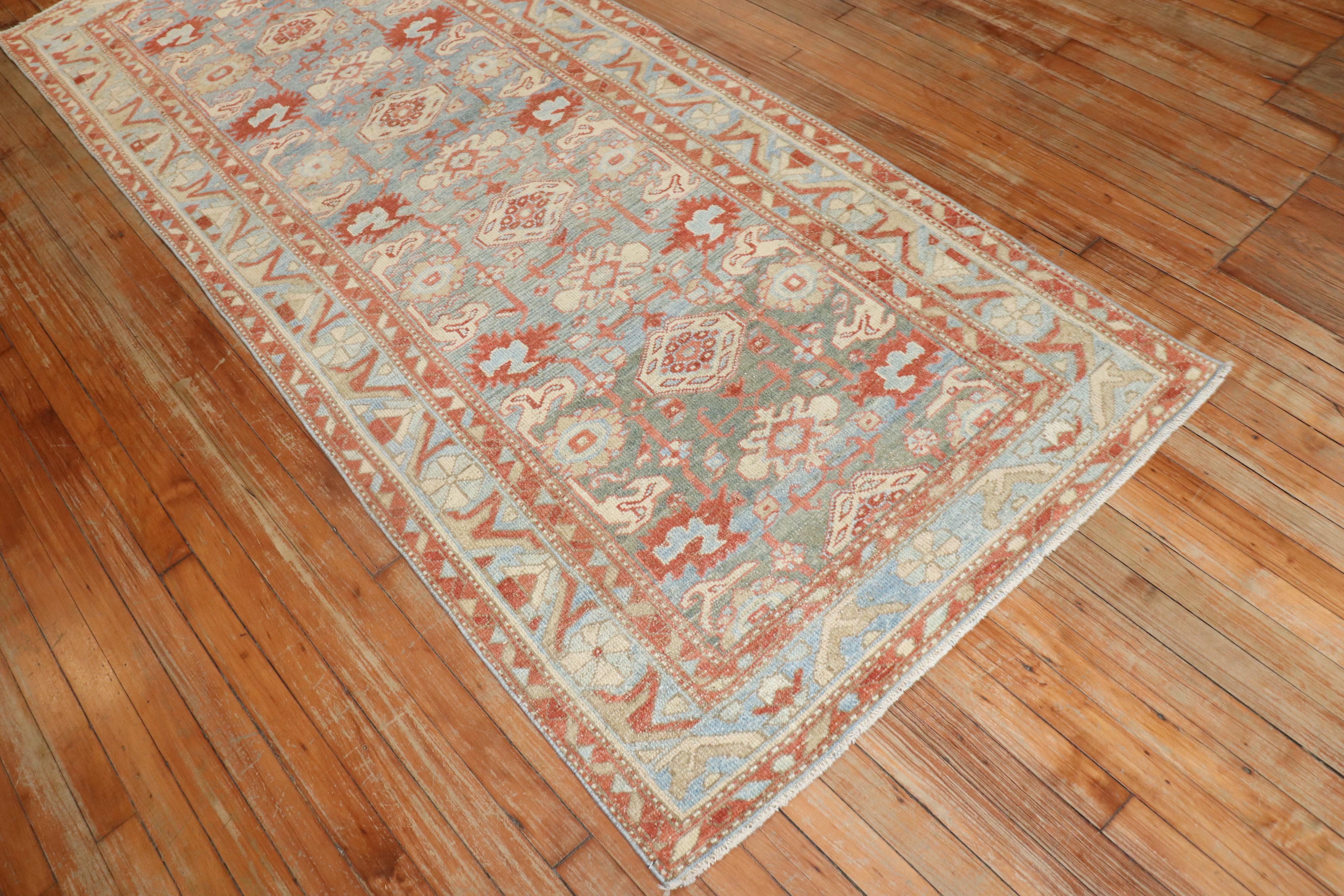 20th Century Zabihi Collection Blue Antique Persian Malayer Runner For Sale