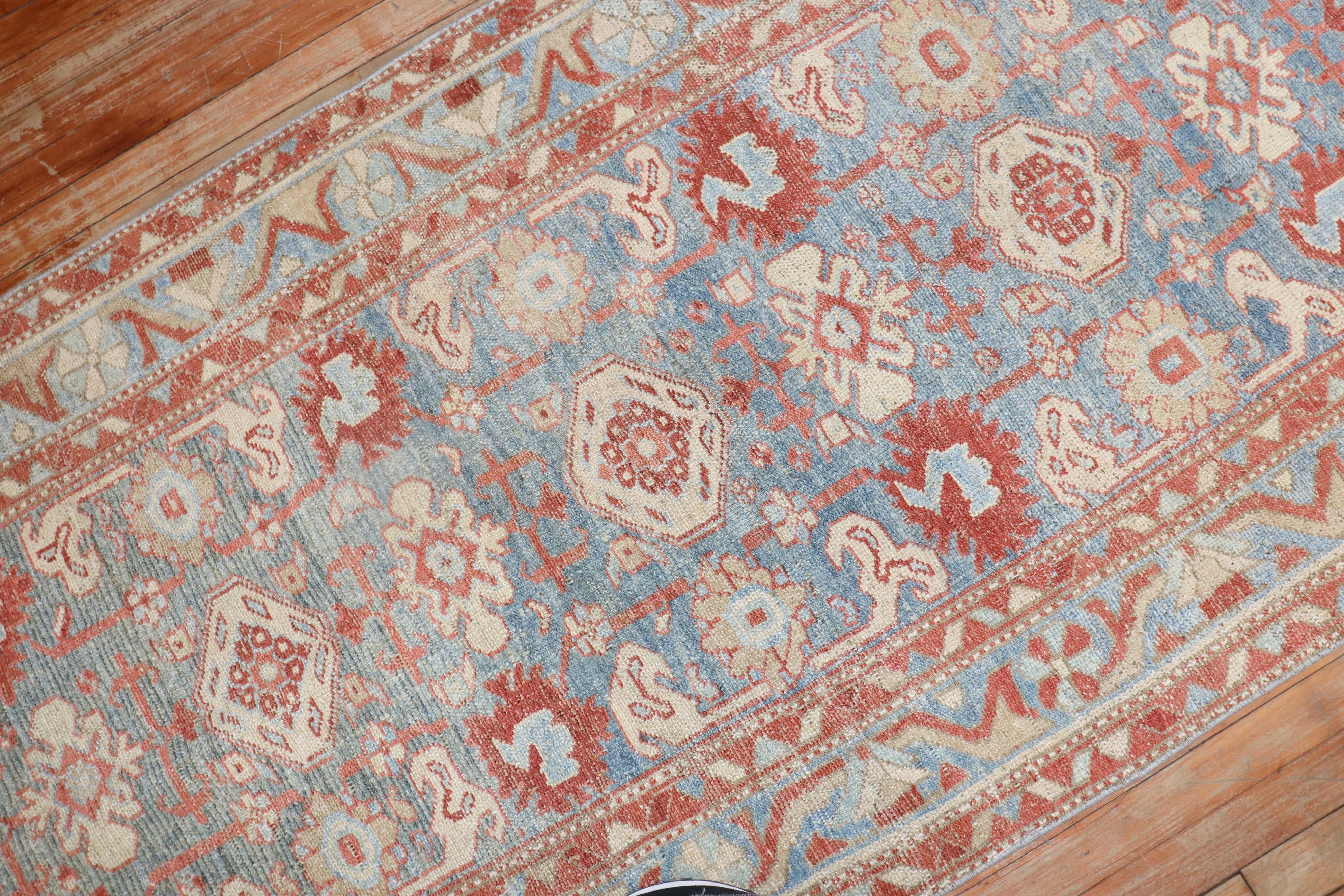 Wool Zabihi Collection Blue Antique Persian Malayer Runner For Sale