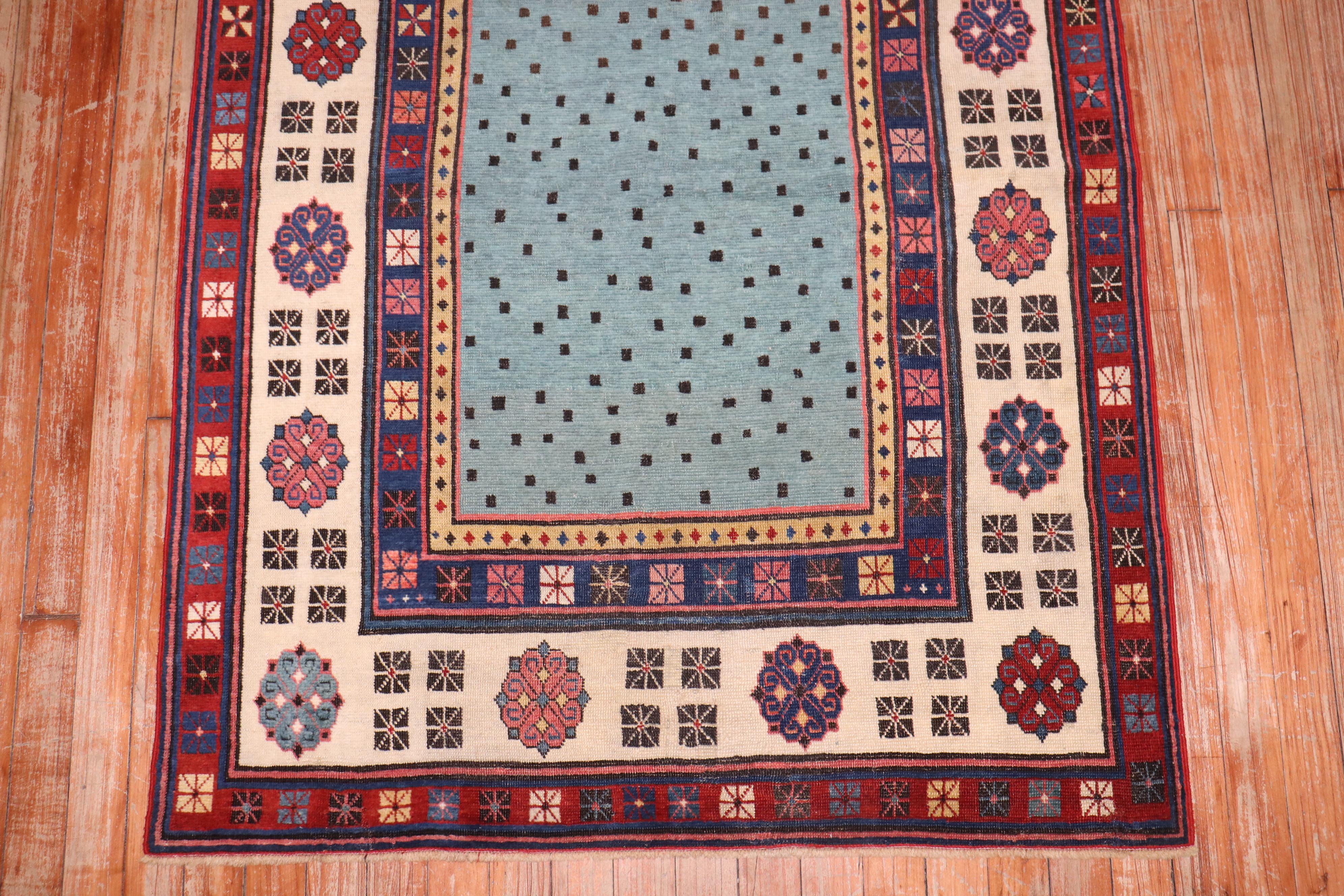 Hand-Woven Zabihi Collection Blue Antique Talish Runner For Sale