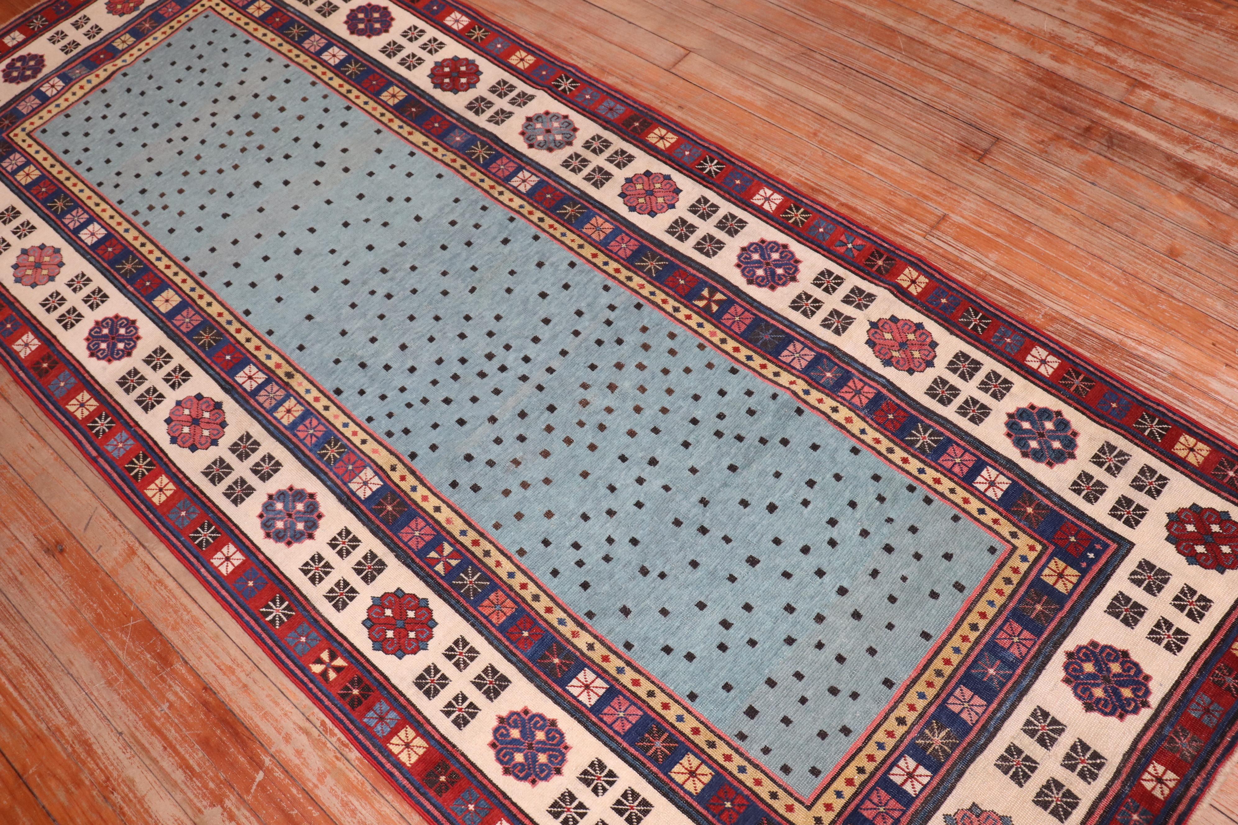 Zabihi Collection Blue Antique Talish Runner In Good Condition For Sale In New York, NY