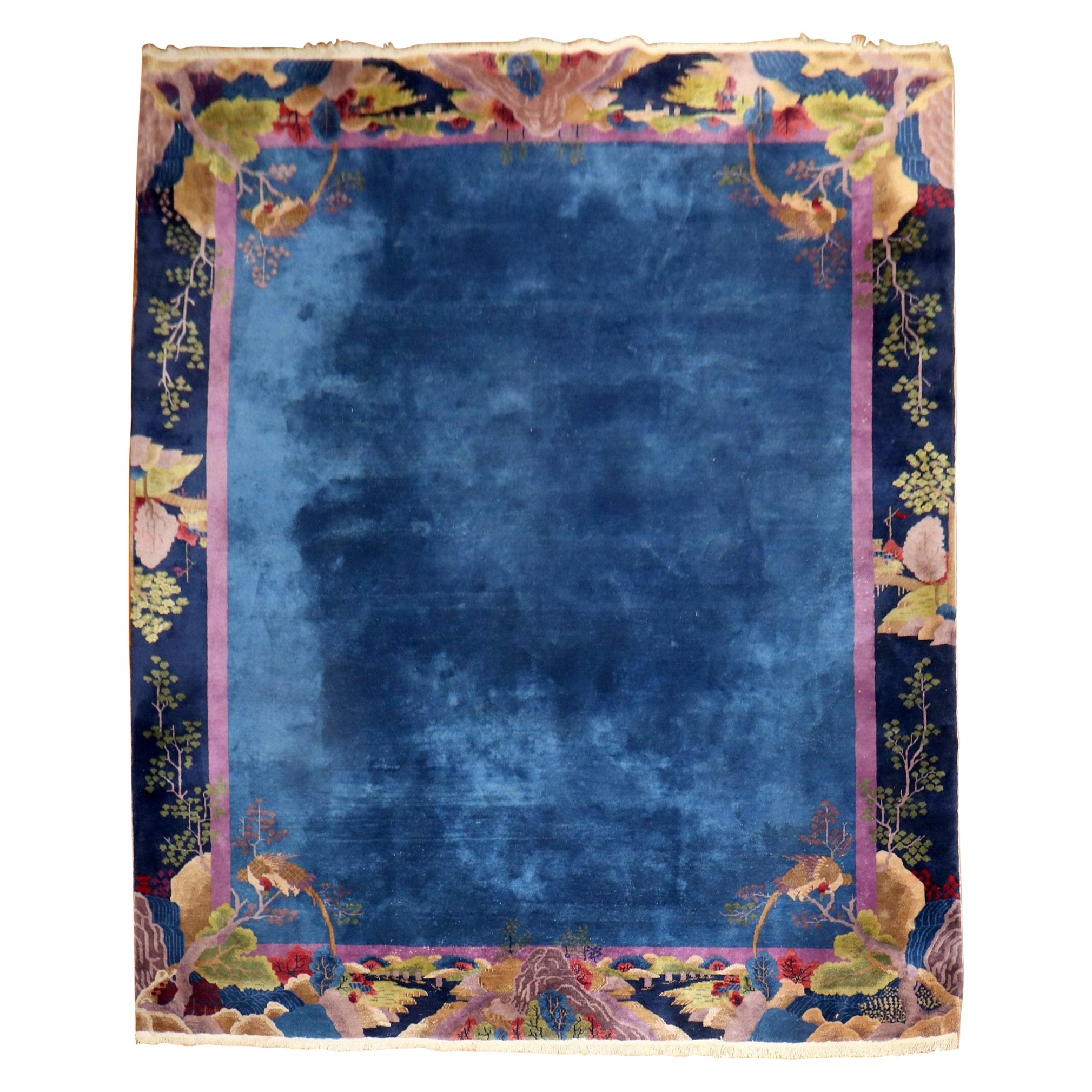 Blauer chinesischer Art-déco-Teppich der Zabihi-Kollektion