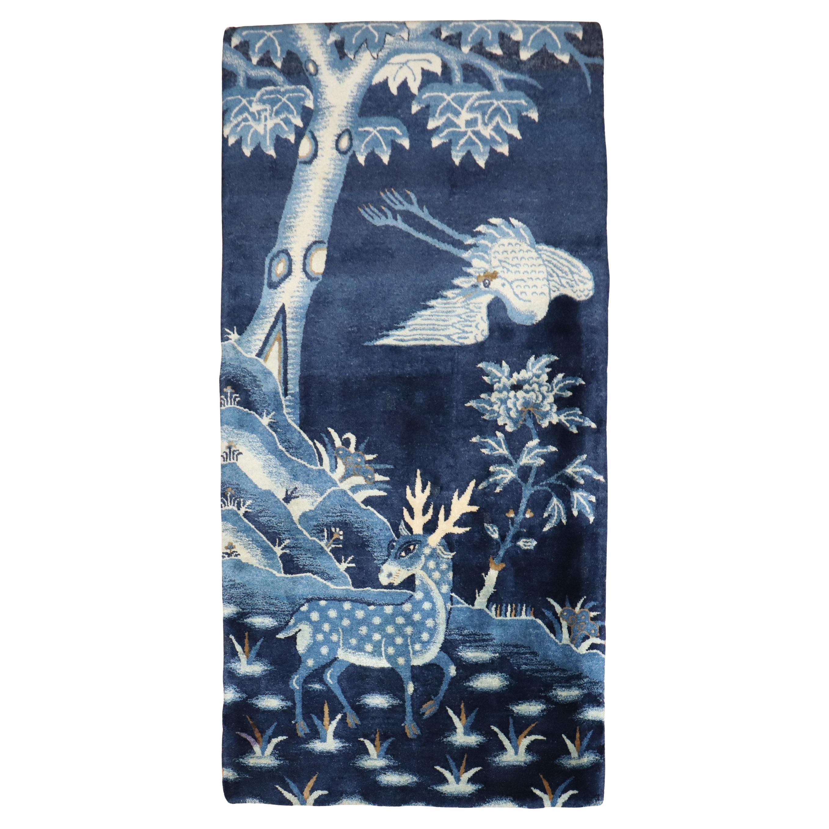 Zabihi Collection Blue Chinese Pictorial Animal Rug