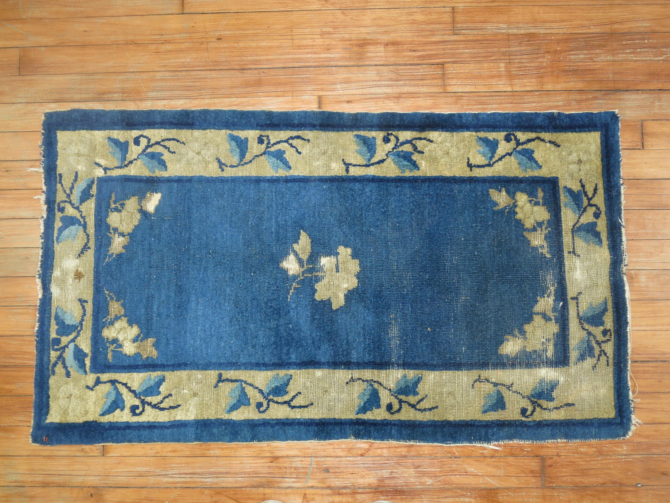 Chinoiserie  Zabihi Collection Blue Chinese Small Rug For Sale
