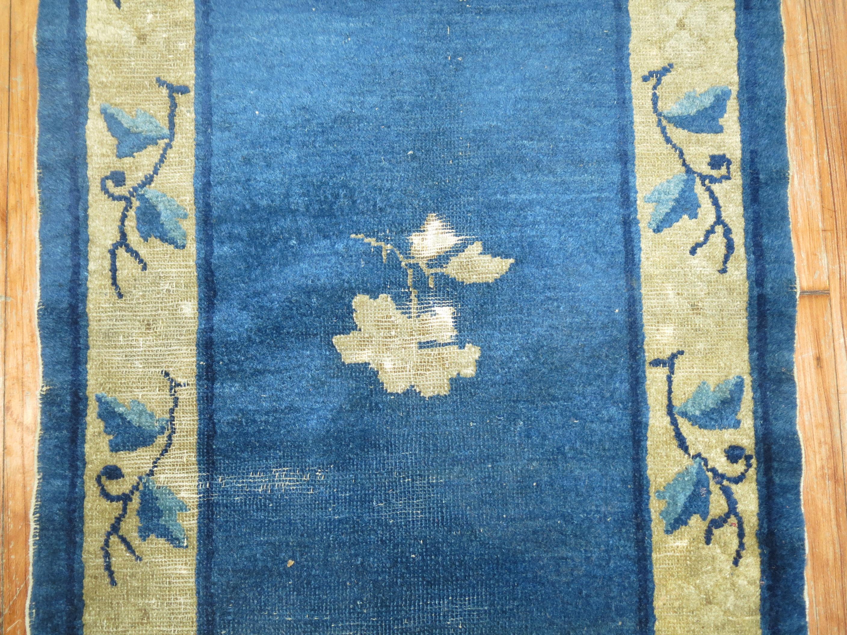 20th Century  Zabihi Collection Blue Chinese Small Rug For Sale
