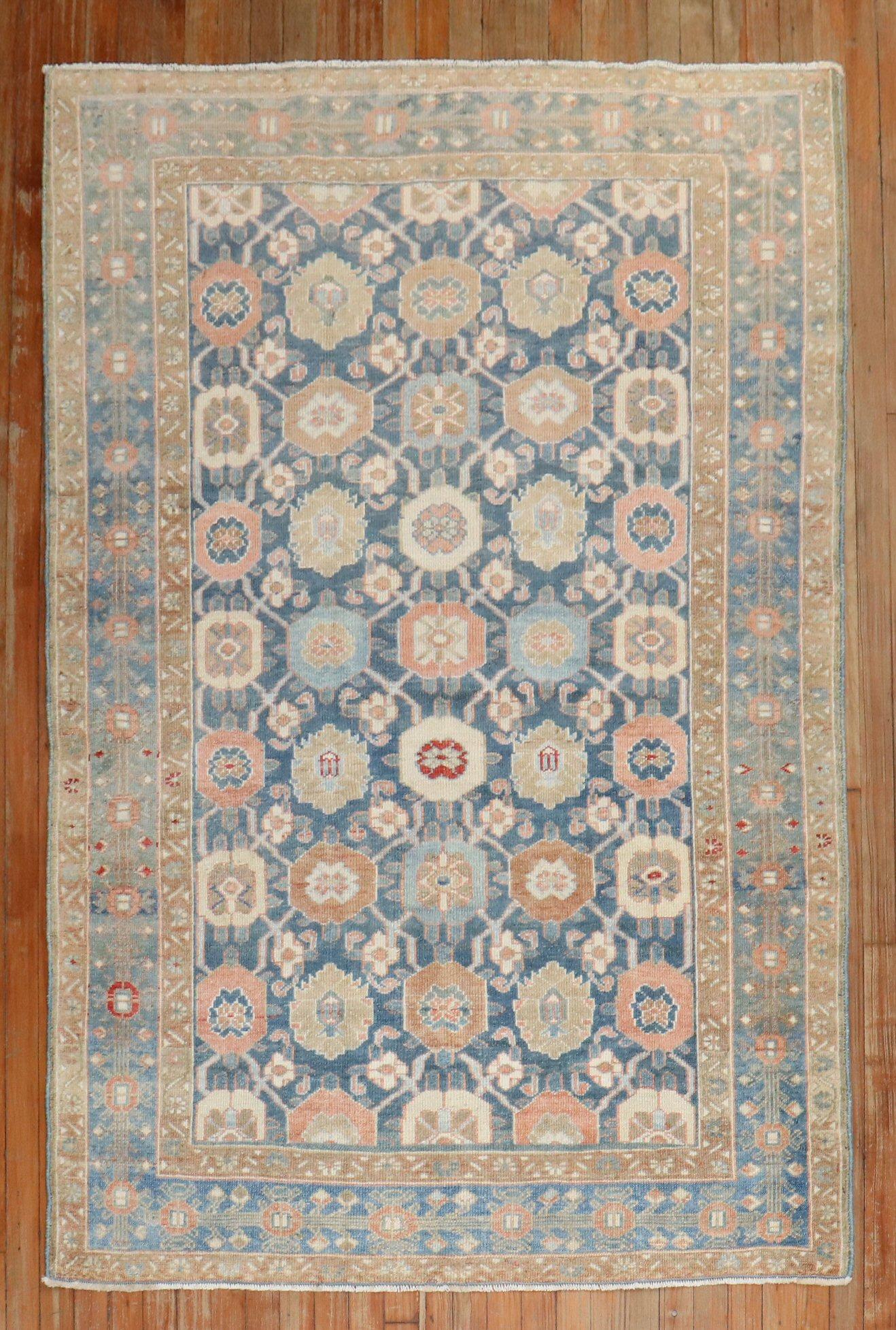 Wool Zabihi Collection Blue Decorative Antique Persian Rug For Sale