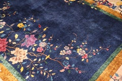 Zabihi Collection Blue Floral Chinese Art Deco Carpet, 7' x 8'9''