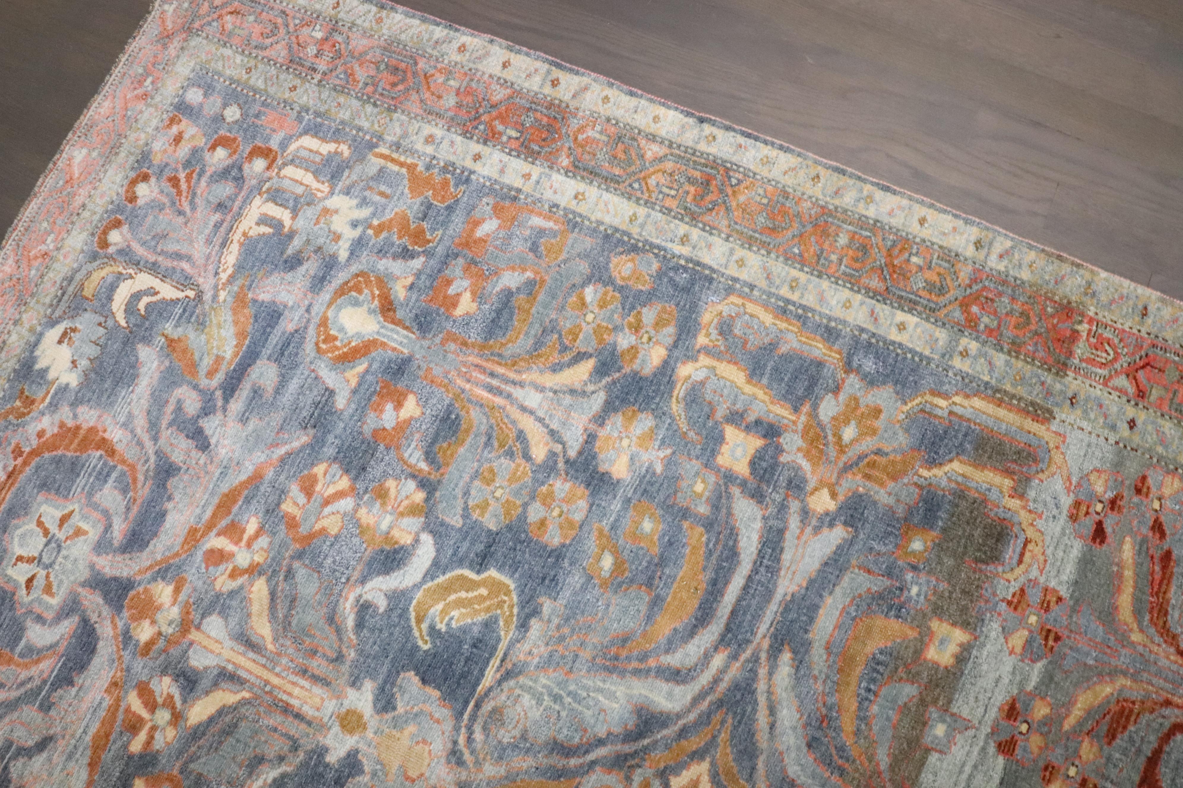 Annodato a mano Tappeto Zabihi Collection Blu Formale Antico Persiano Malayer in vendita