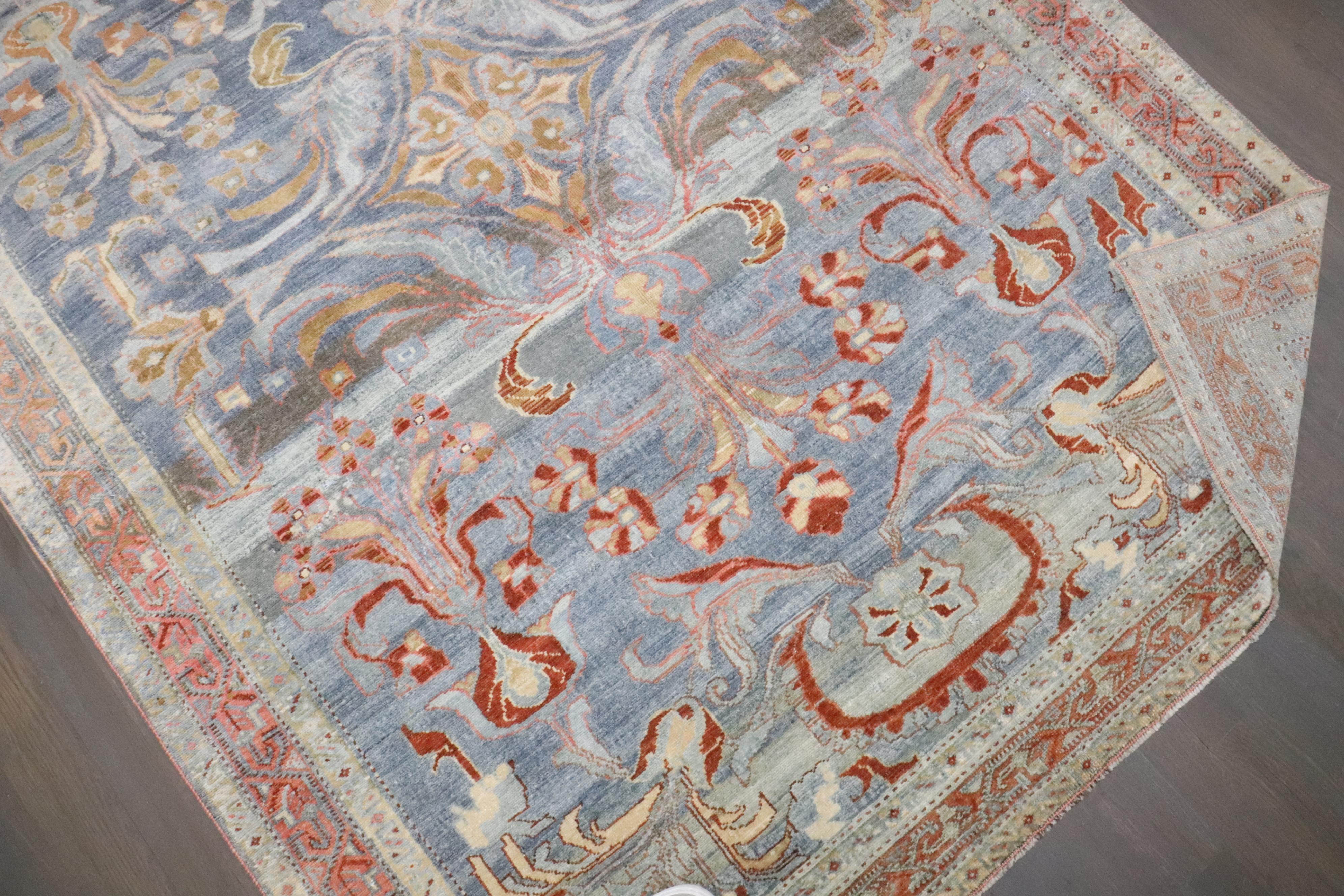 Lana Tappeto Zabihi Collection Blu Formale Antico Persiano Malayer in vendita