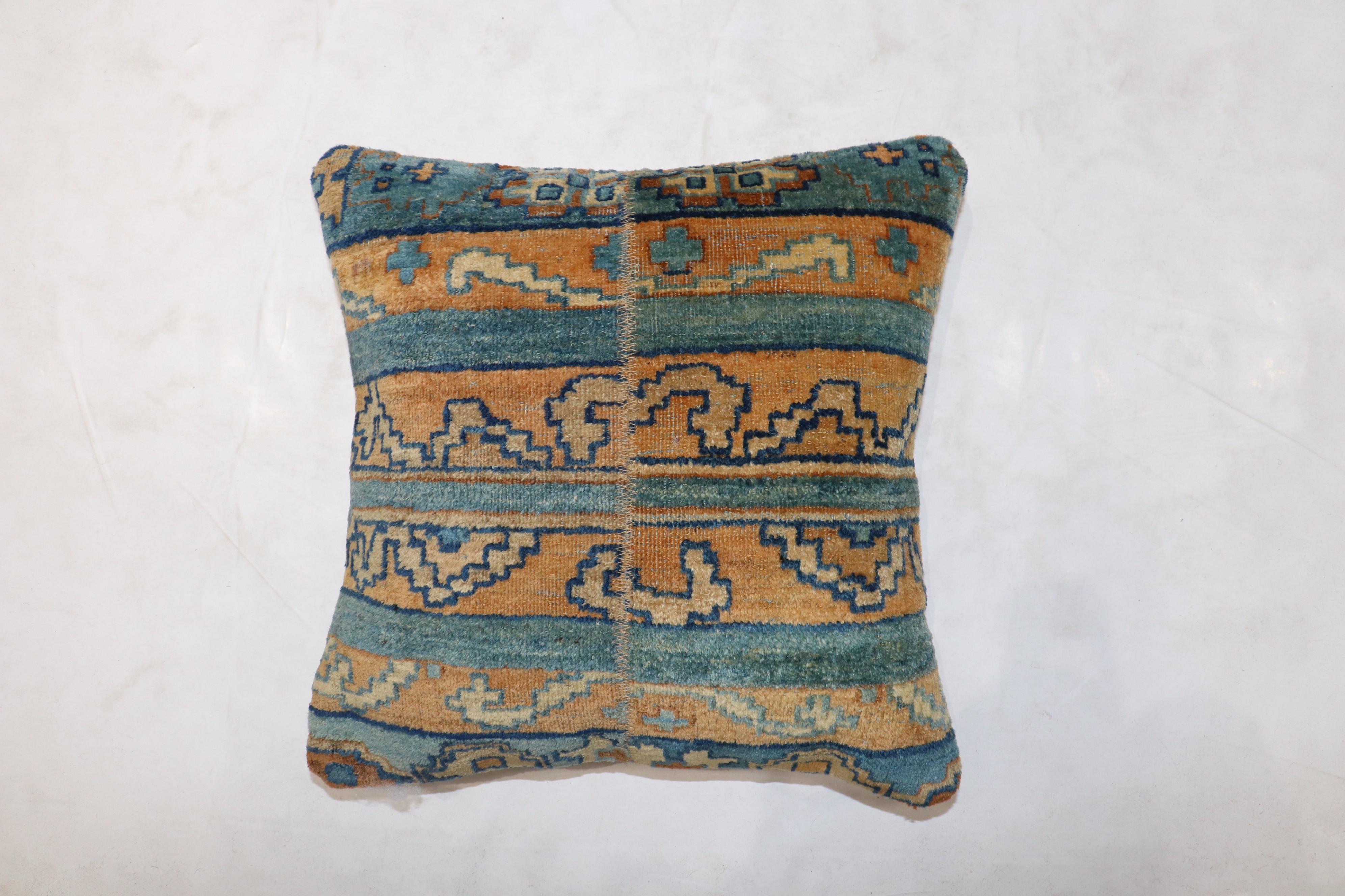 Pillow made from an antique Indian Agra rug zipper closure and polyfill insert provided

Measures 15'' x 15''.