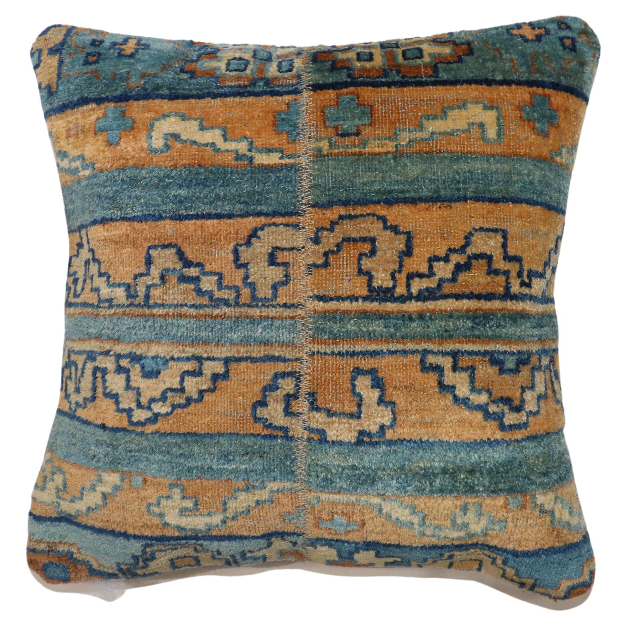 Zabihi Collection Blue Gold Indian Rug Pillow