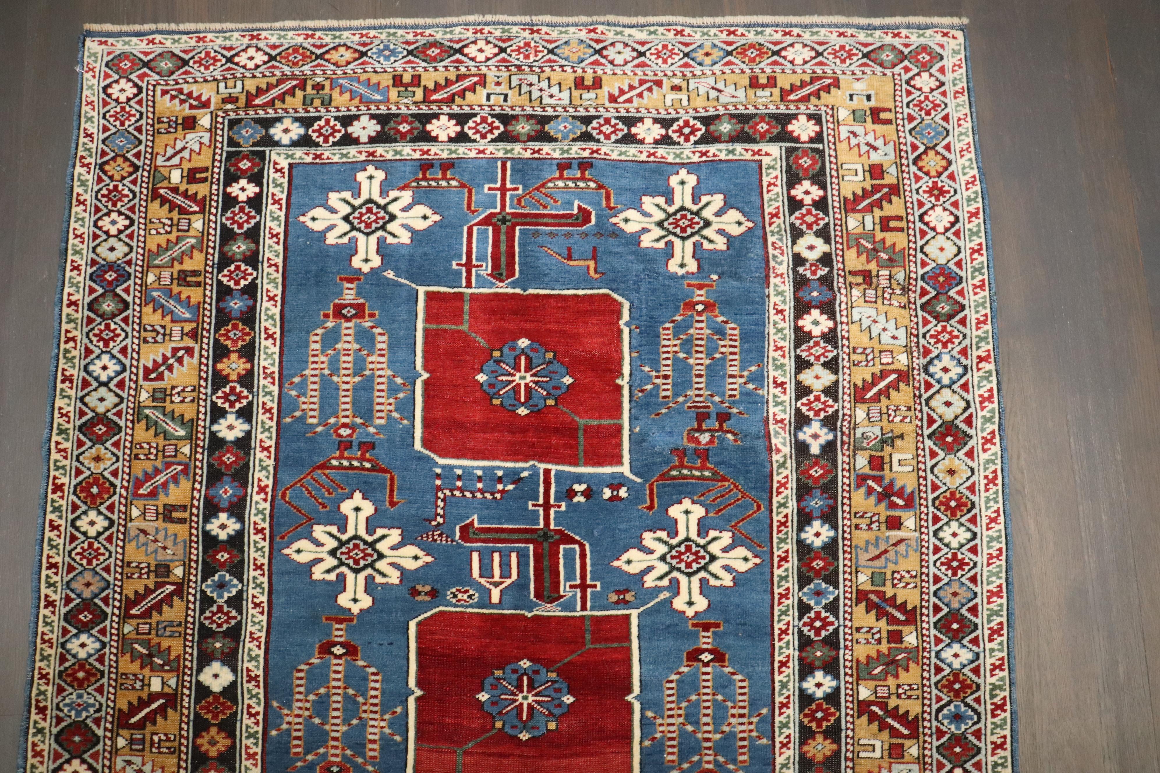 a late 19th Century Caucasian blue Karaghashli Rug

Details
rug no.	j3943
size	3' 8