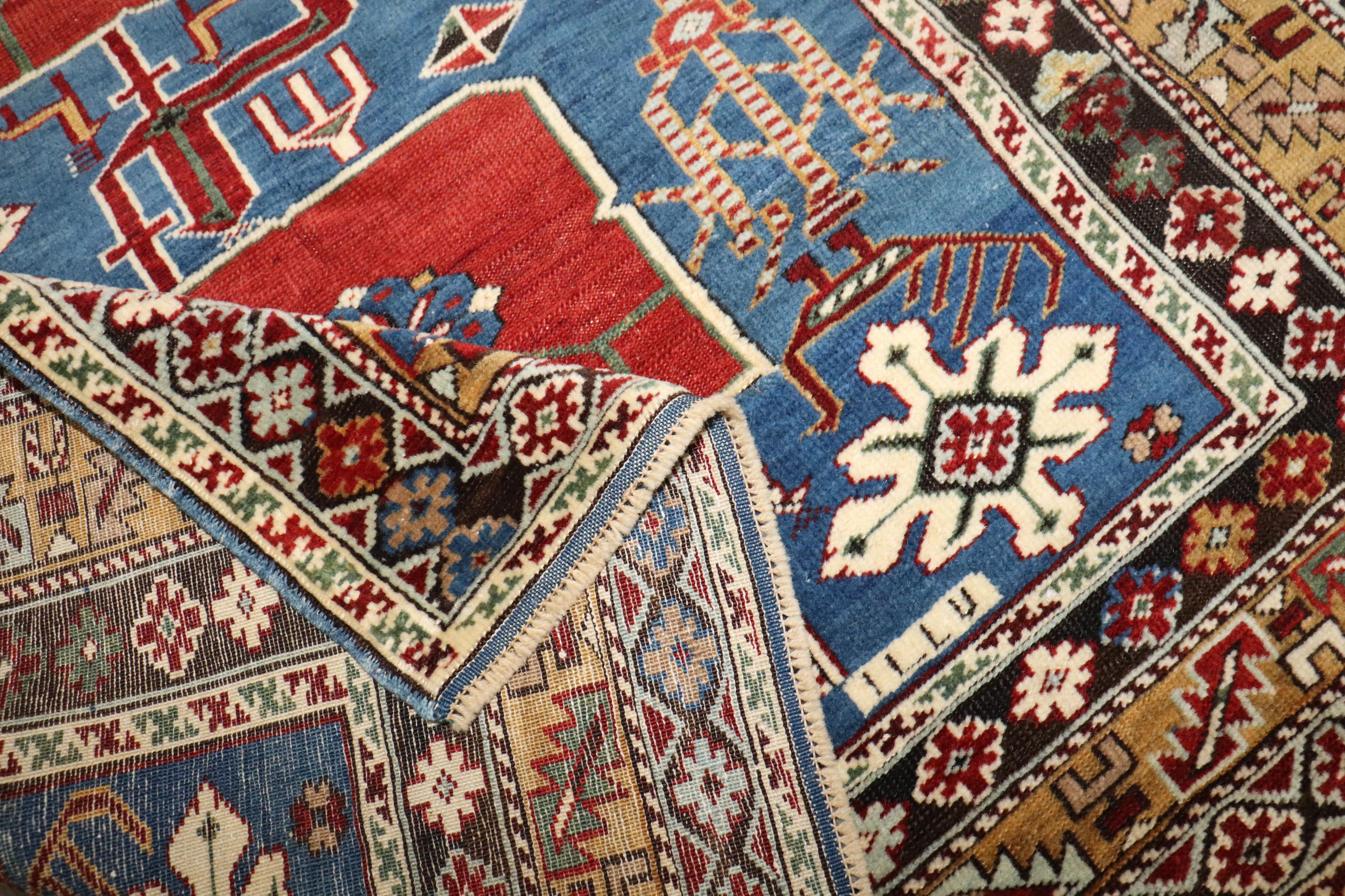 Kazak Zabihi Collection Blue Karaghashli Caucasian 19th century rug Rug For Sale