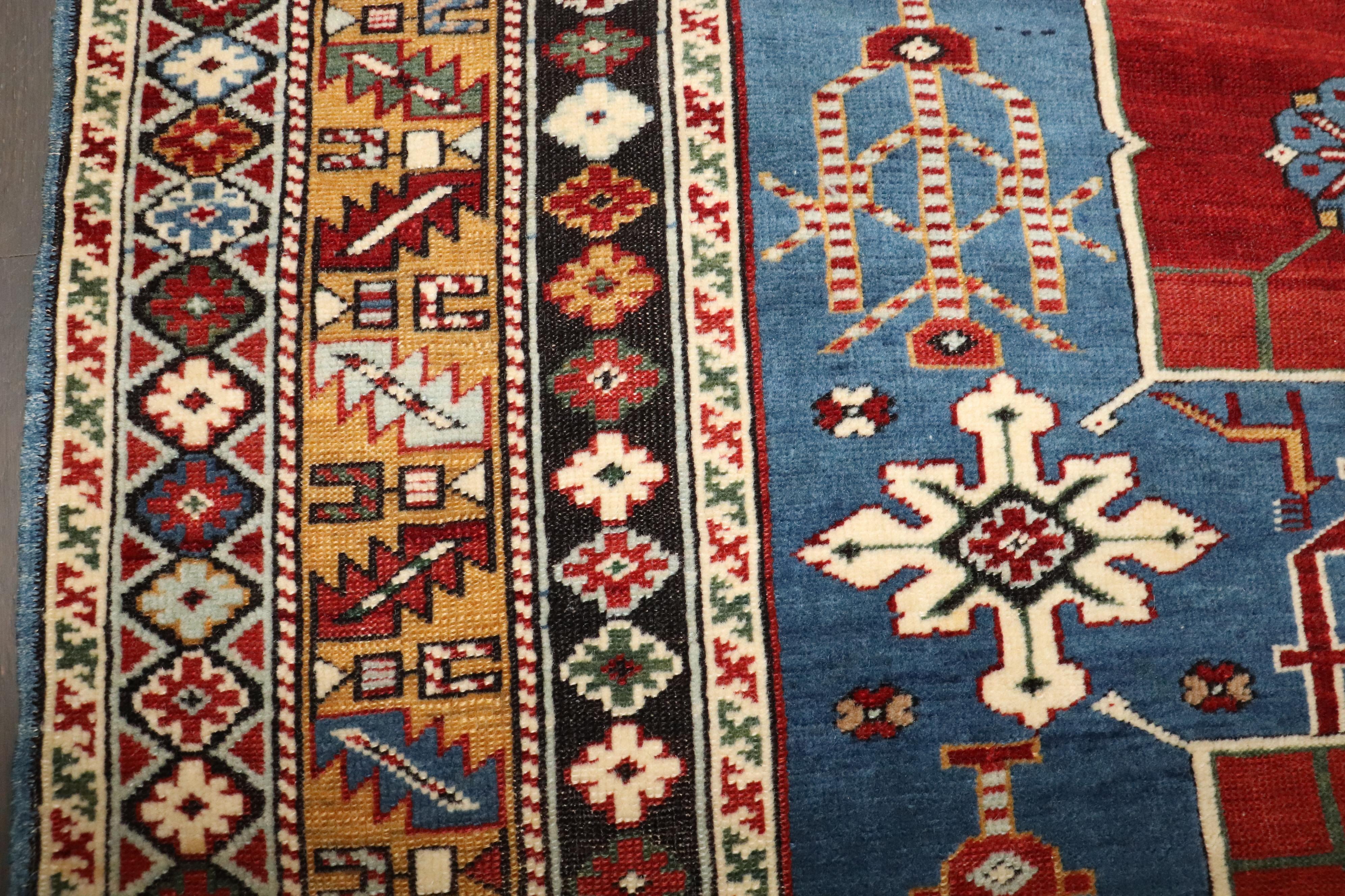 Wool Zabihi Collection Blue Karaghashli Caucasian 19th century rug Rug For Sale