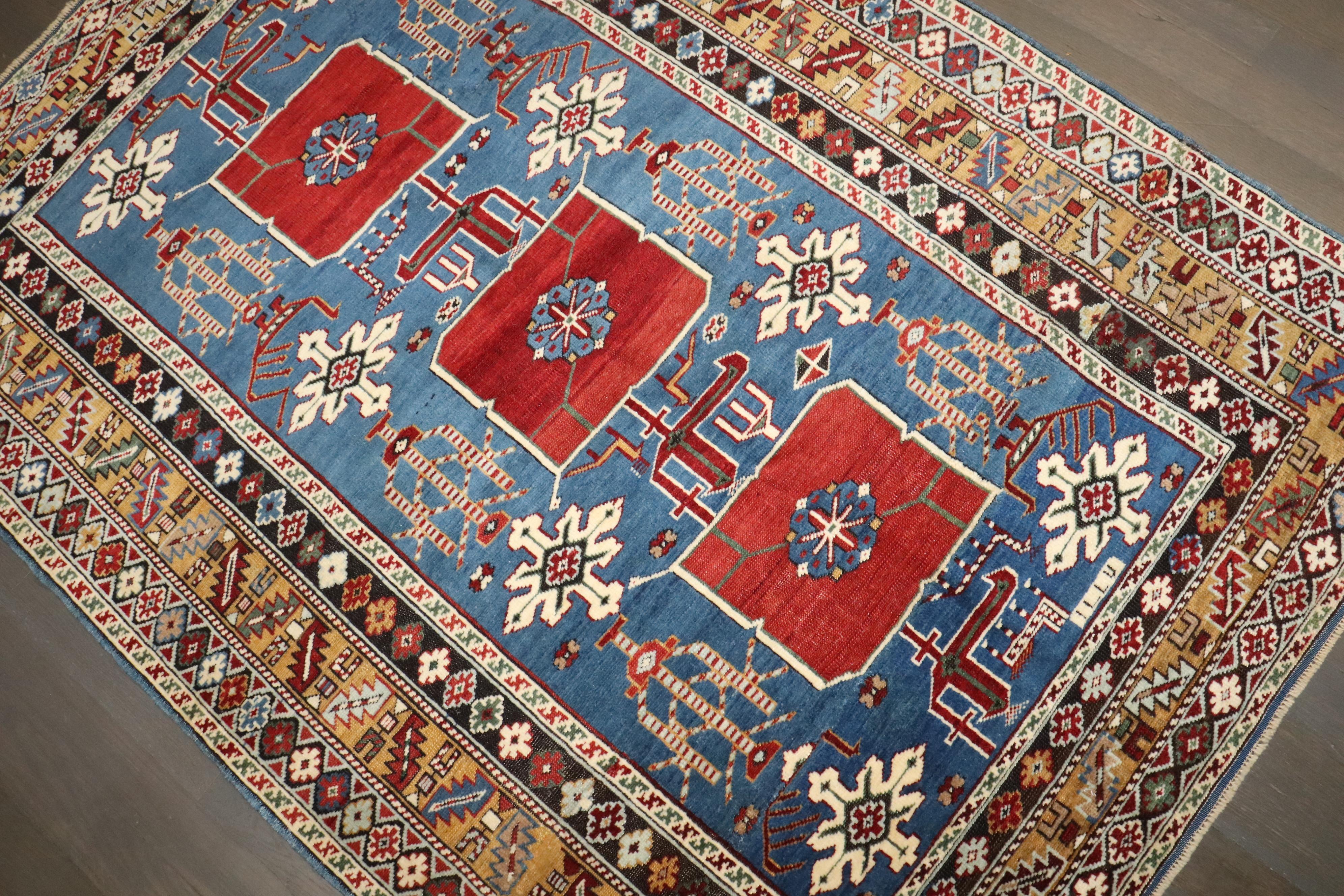 Zabihi Collection Blue Karaghashli Caucasian 19th century rug Rug For Sale 1