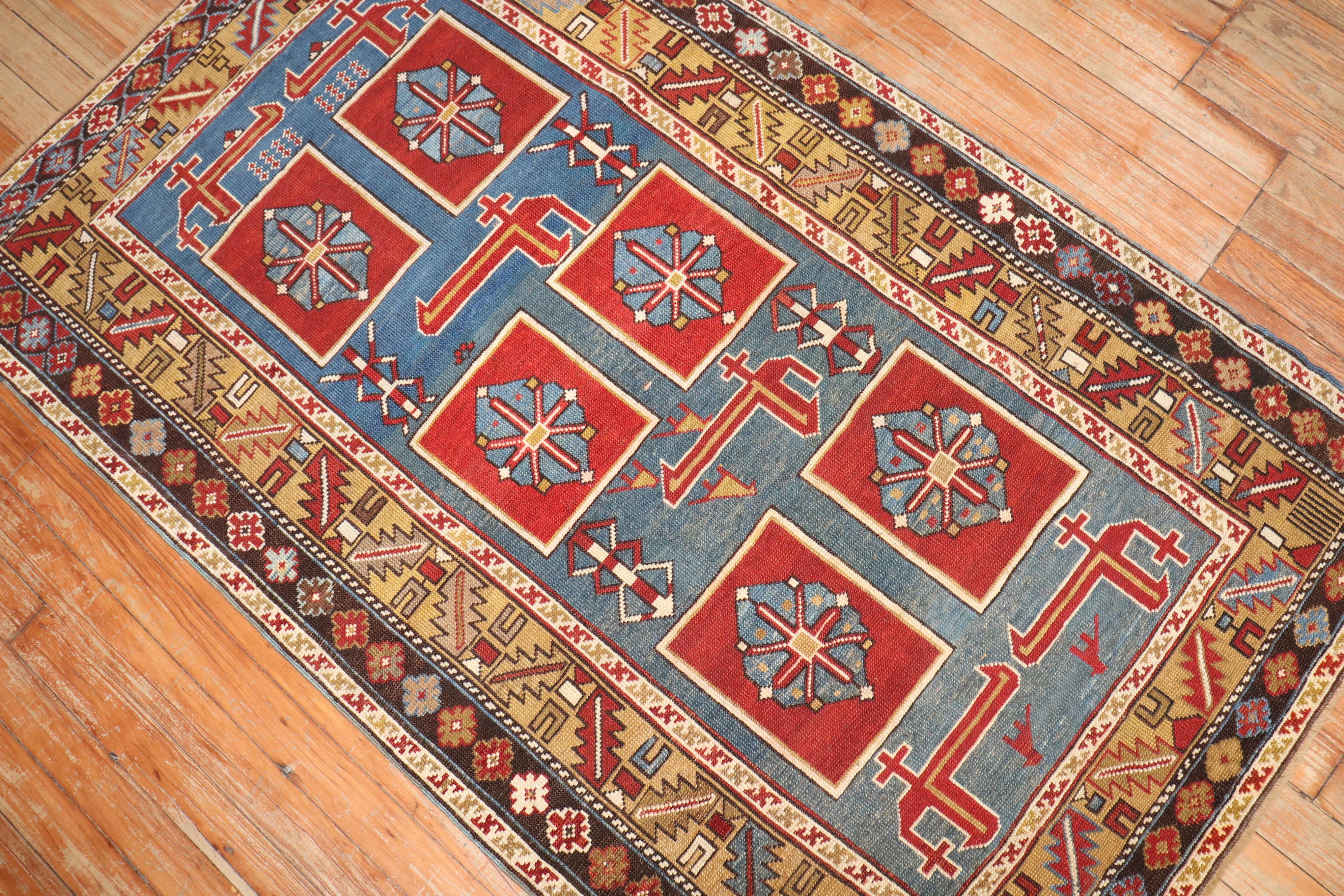 Zabihi Collection Blue Karaghashli Caucasian Rug For Sale 5