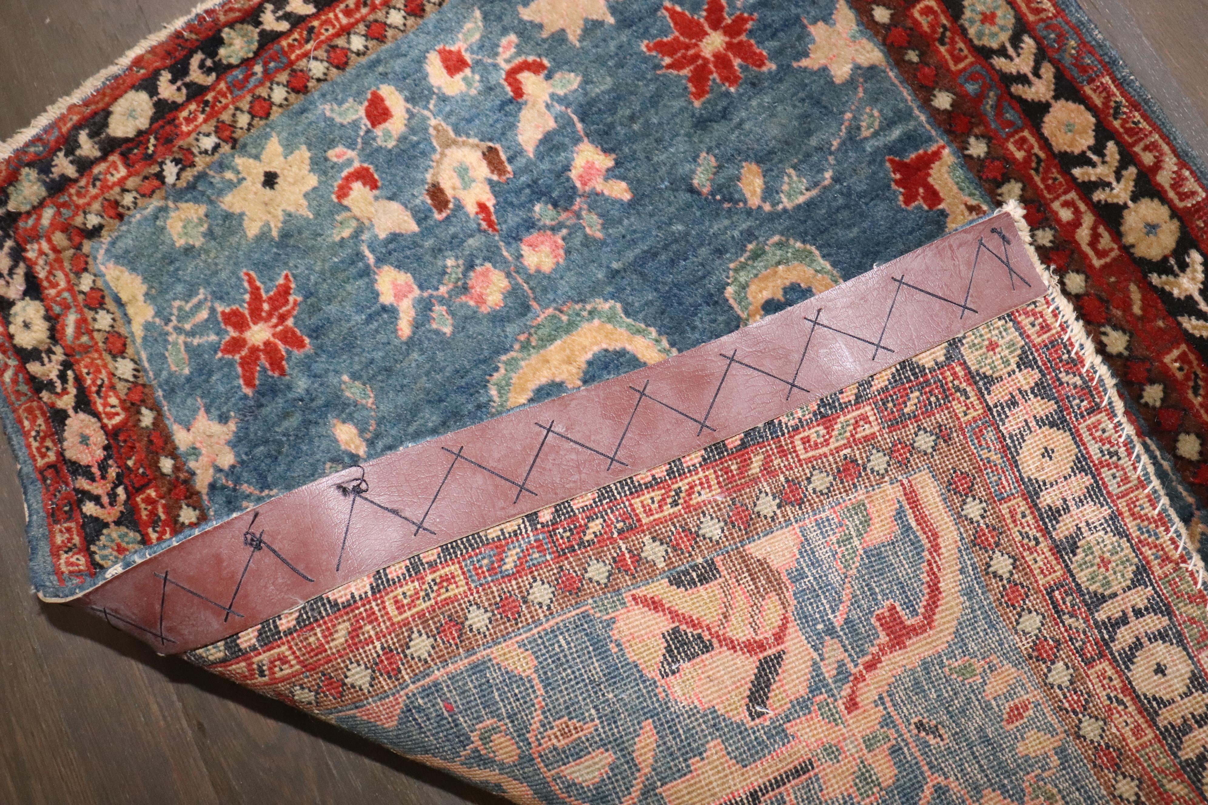 Zabihi Collection Blue Mat Size Antique Sarouk Ferehan Rug In condizioni buone in vendita a New York, NY