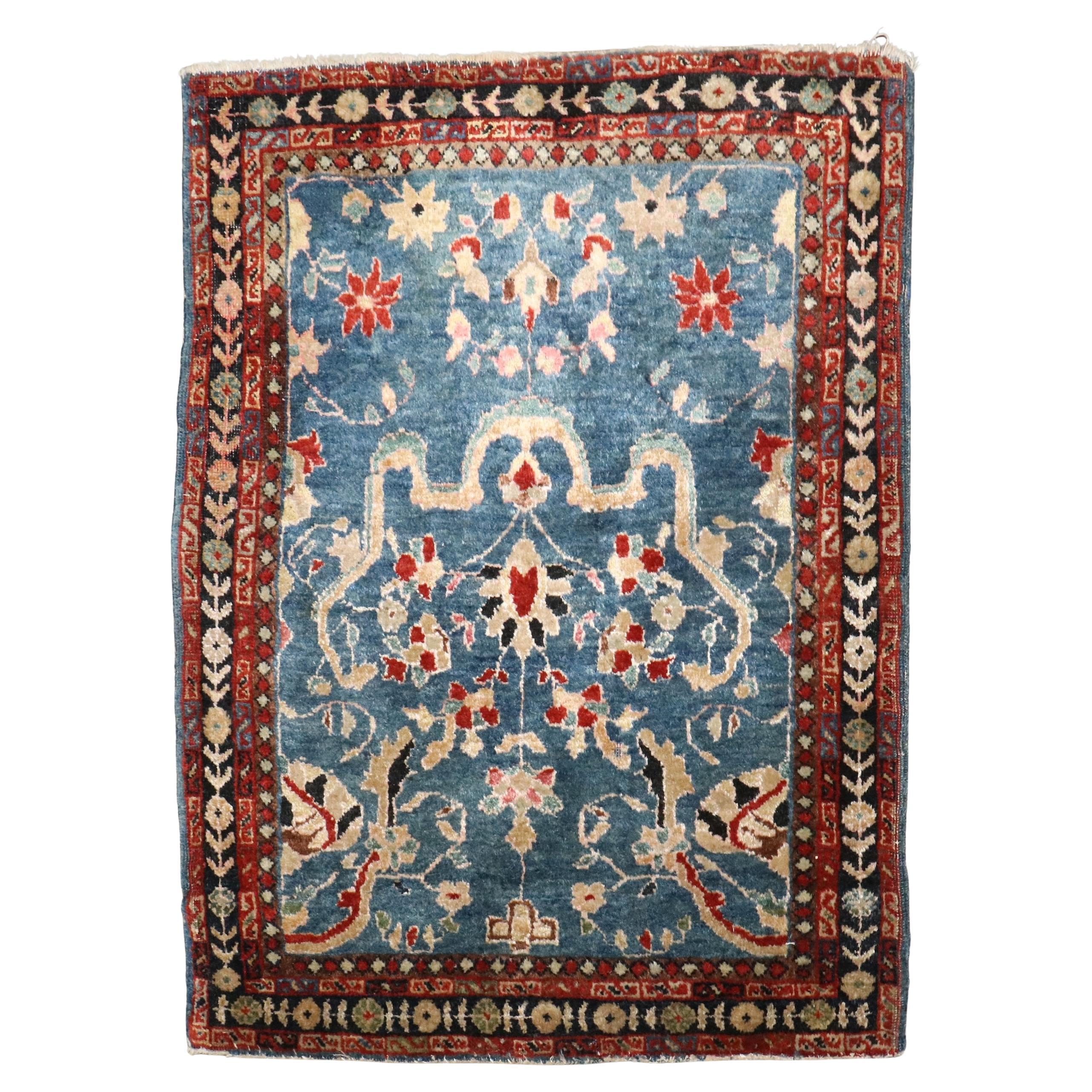 Zabihi Collection Blue Mat Size Antique Sarouk Ferehan Rug