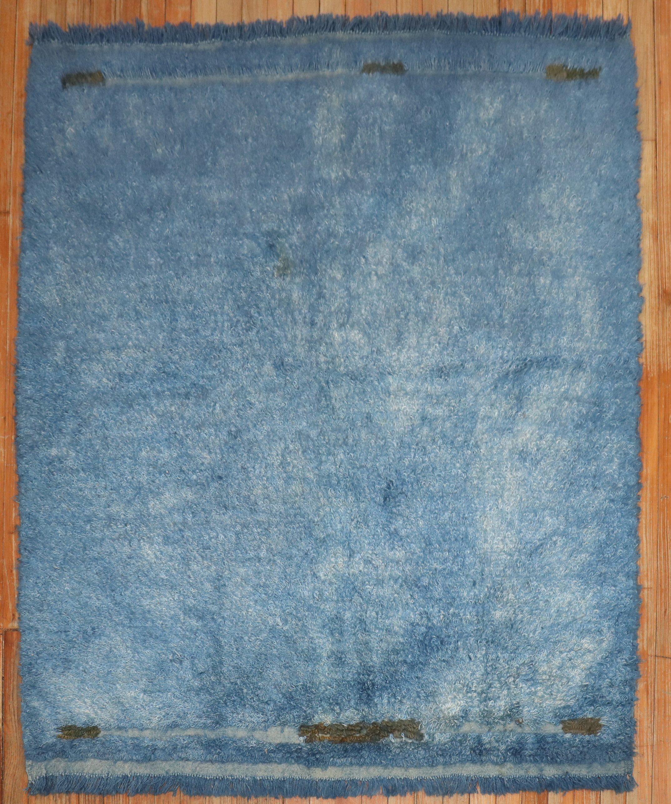 Zabihi Collection Blue Minimalist Vintage Turkish Tulu Carpet In Good Condition For Sale In New York, NY