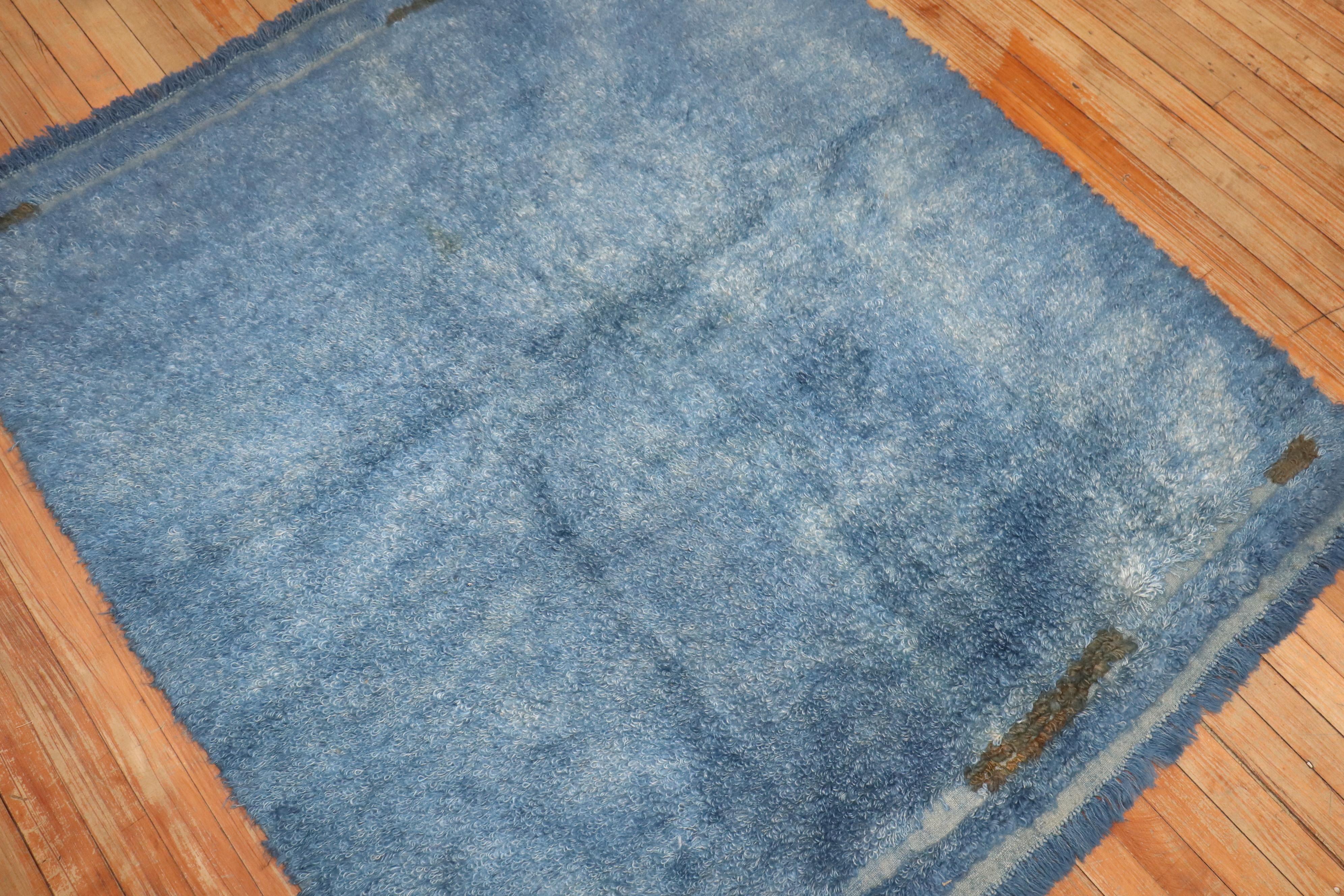 Zabihi Collection Blue Minimalist Vintage Turkish Tulu Carpet For Sale 1