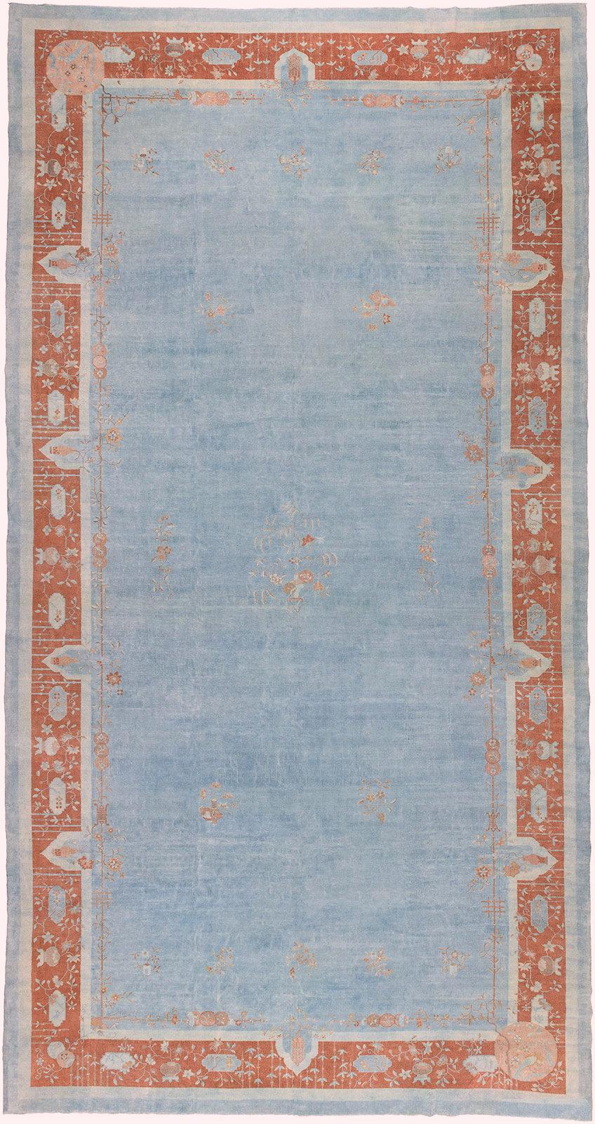 Zabihi Collection Blue Palace Size Art Deco Chinese Rug For Sale 9