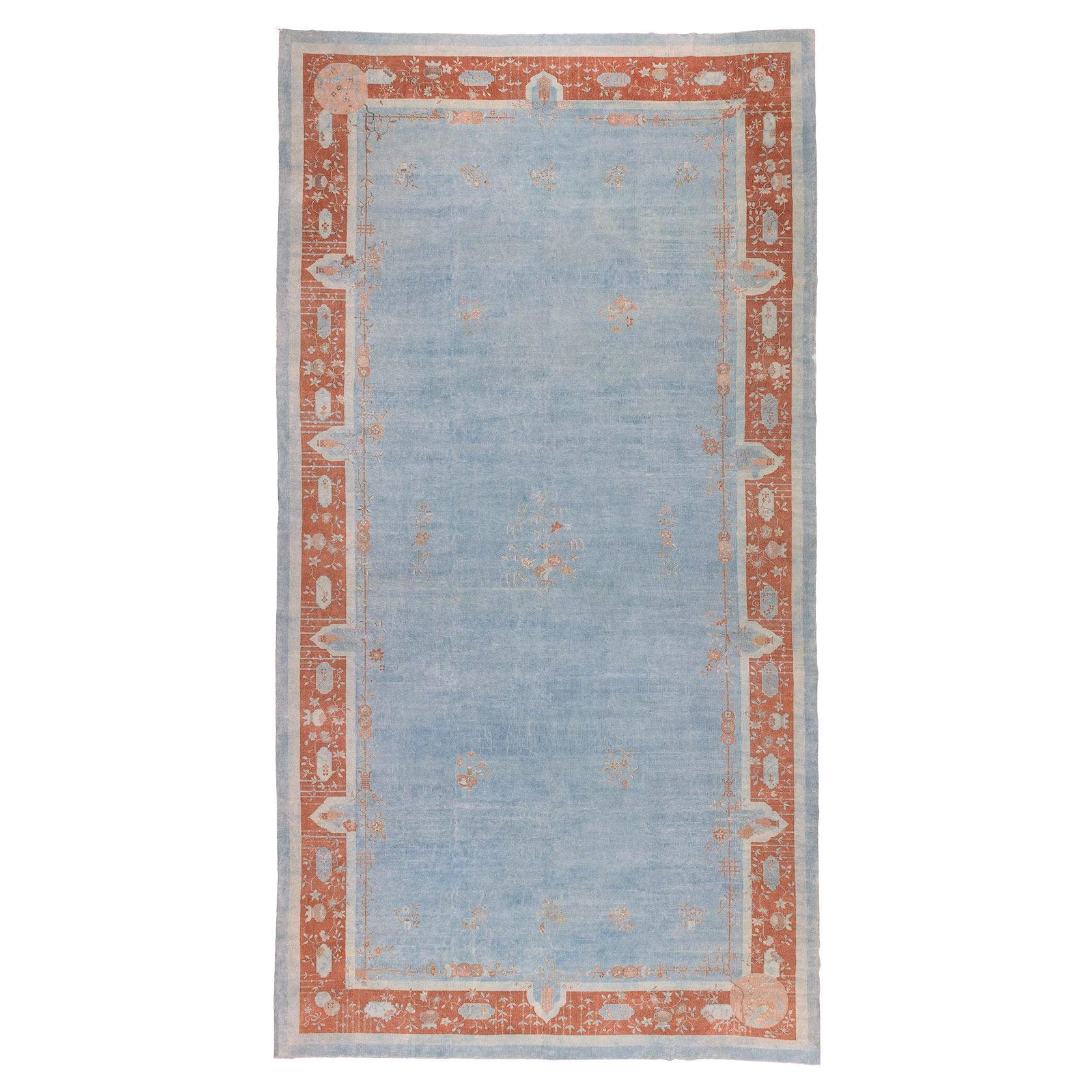 Zabihi Collection Blue Palace Size Art Deco Chinese Rug For Sale